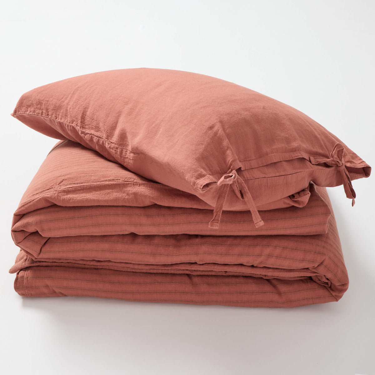 Washed Linen Cotton Pillowcase - Rust Red