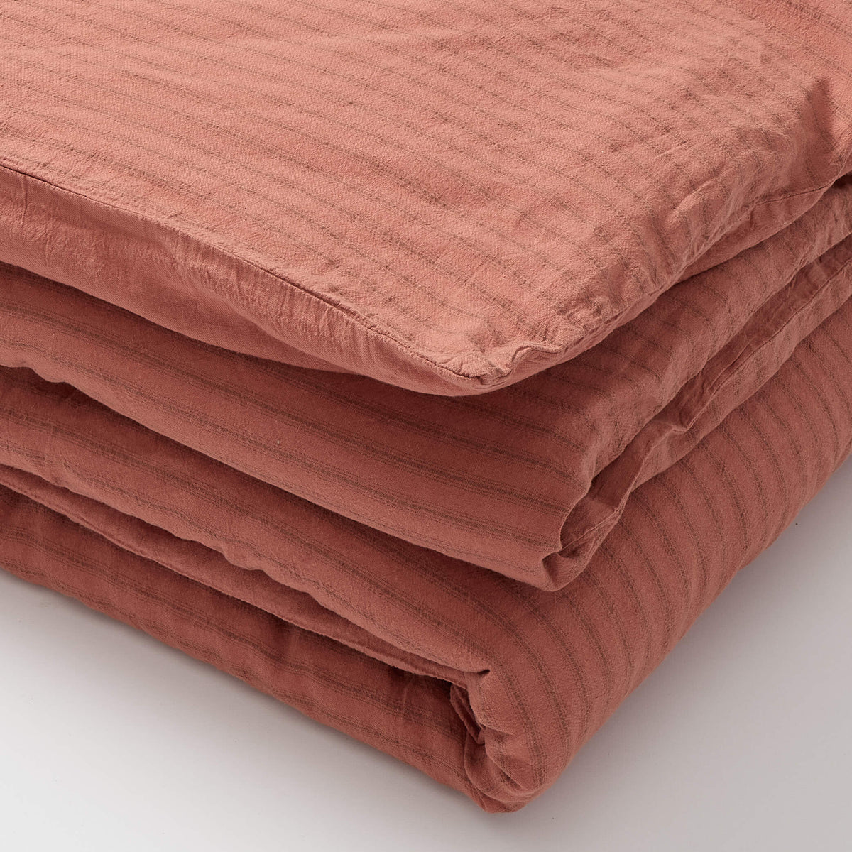 Washed Linen Cotton Ticking Stripe Duvet Cover - Red Rust