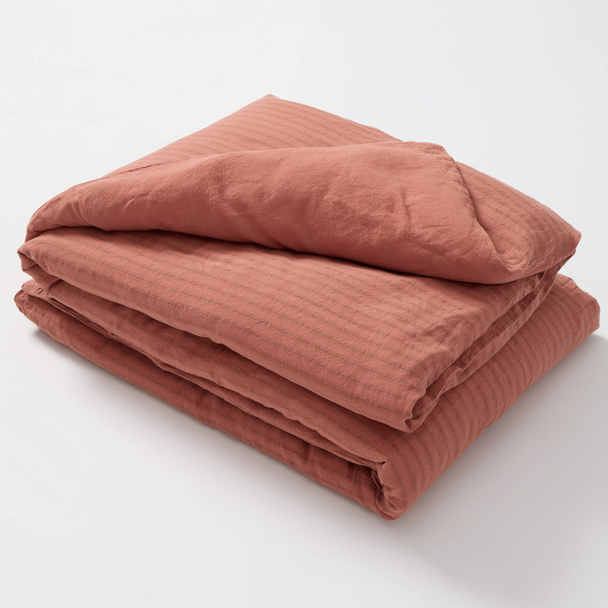 Washed Linen Cotton Ticking Stripe Duvet Cover - Red Rust