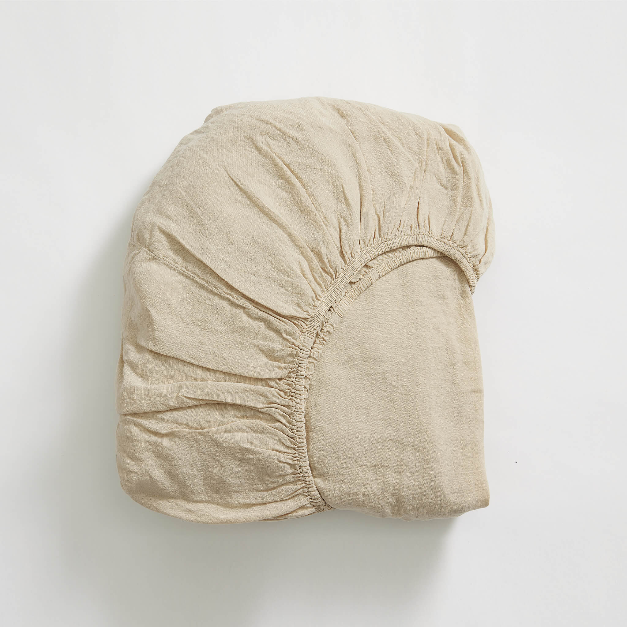 Washed Linen Cotton Fitted Sheet - Sandstone