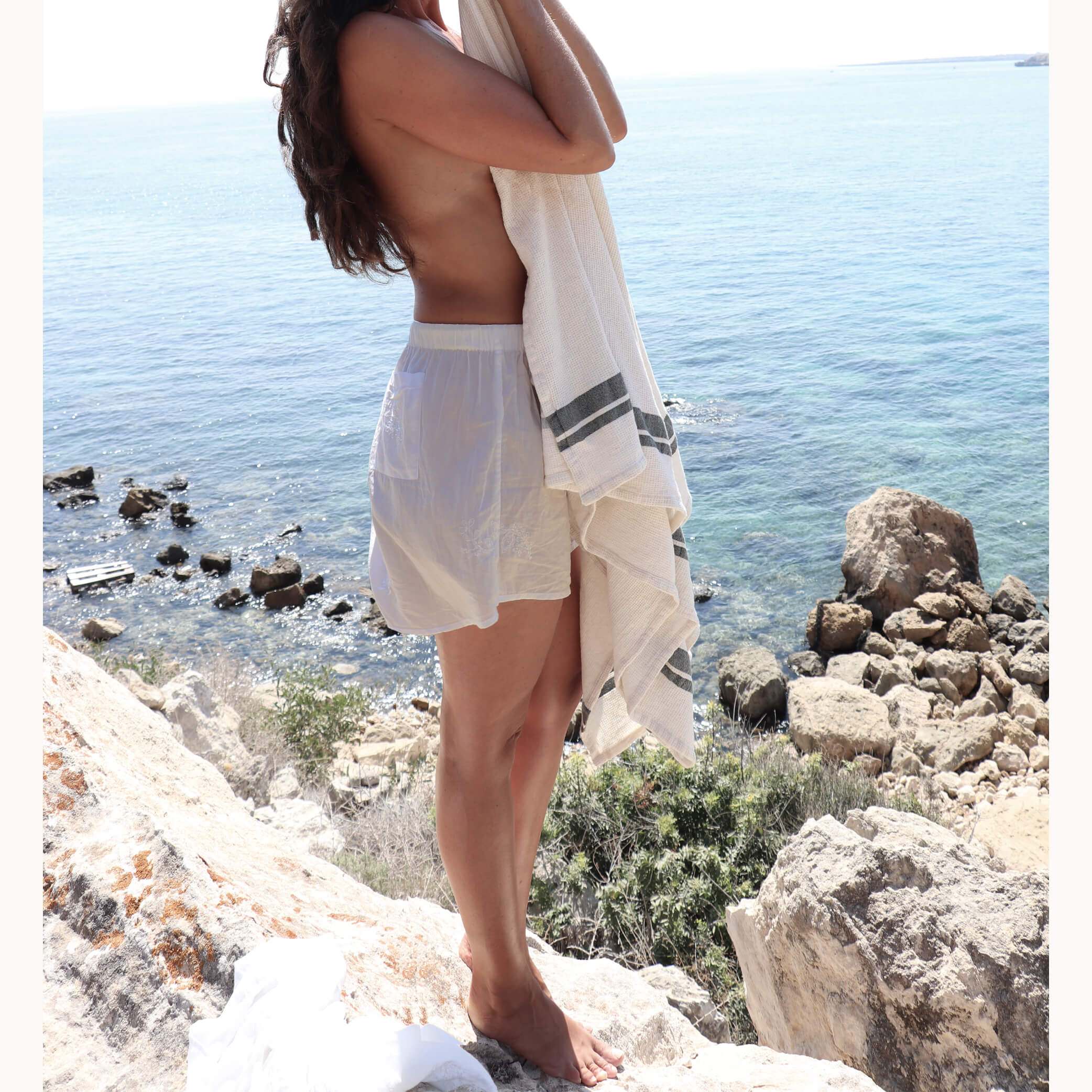 Hand Embroidered Cotton Voile Shorts