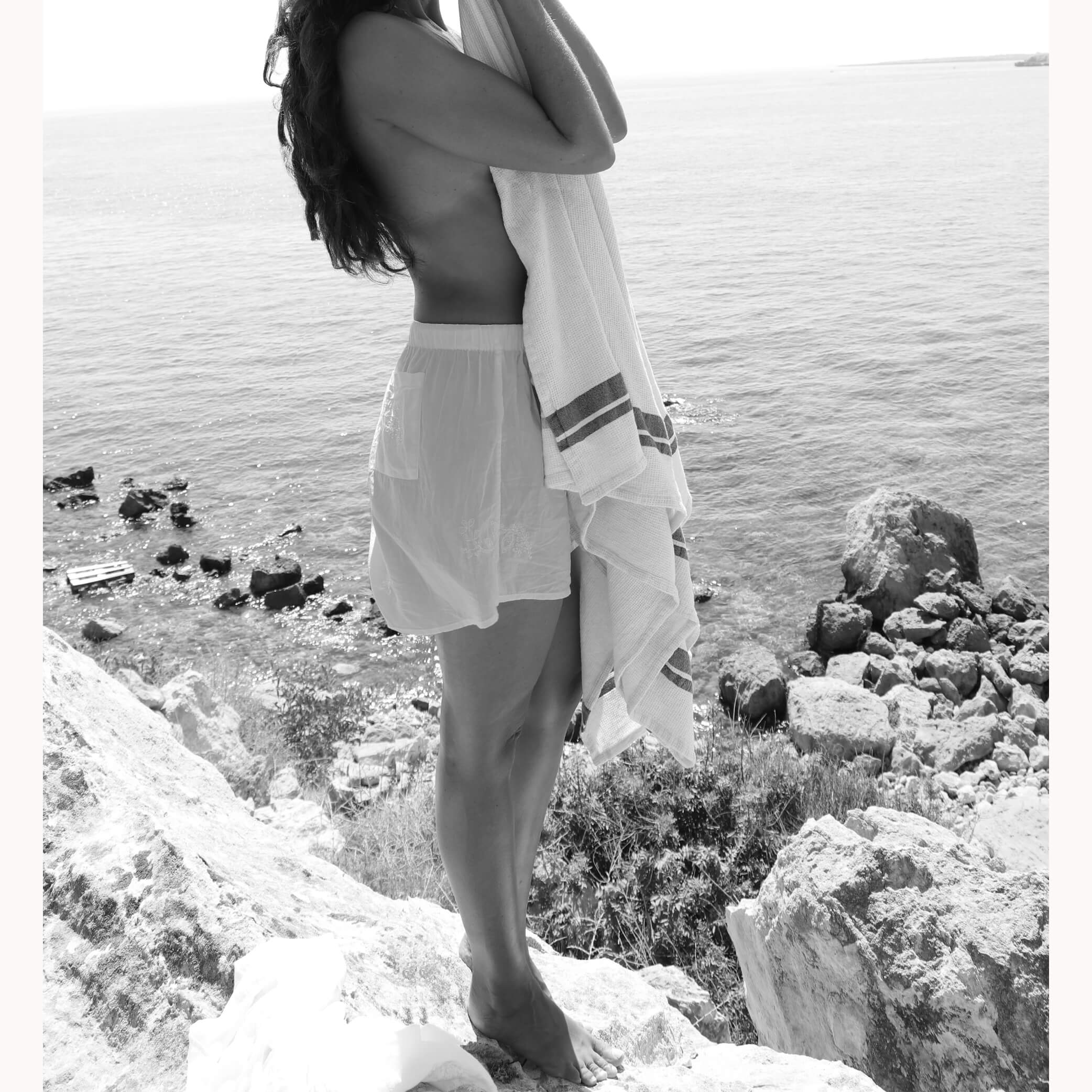 Ecru Stripe Soft Waffle Cotton Towels