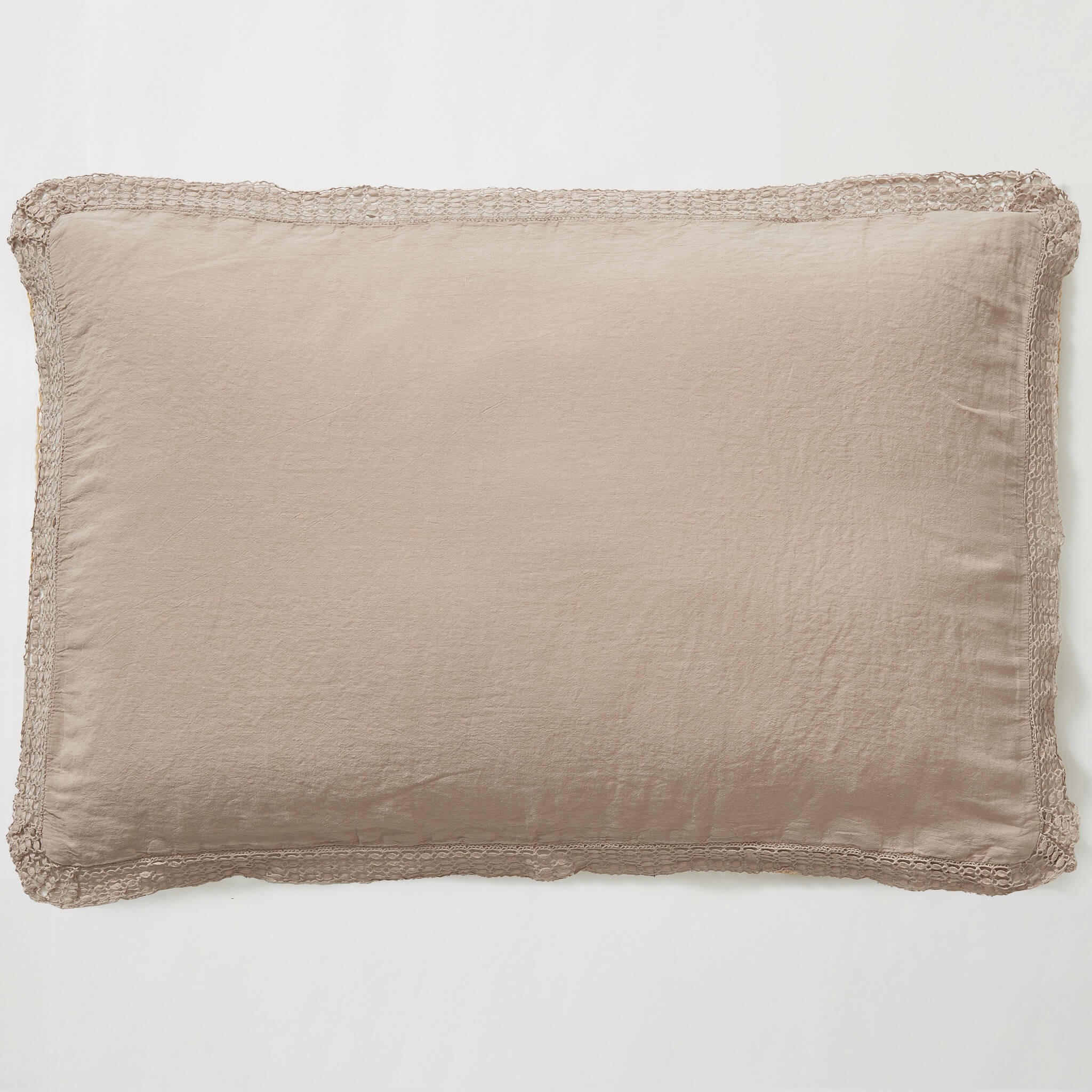 Washed Linen Cotton Oxford Pillowcase with Lace Edge - Soft Rose