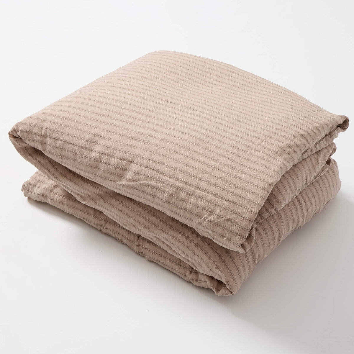 Washed Linen Cotton Ticking Stripe Duvet Cover - Soft Rose