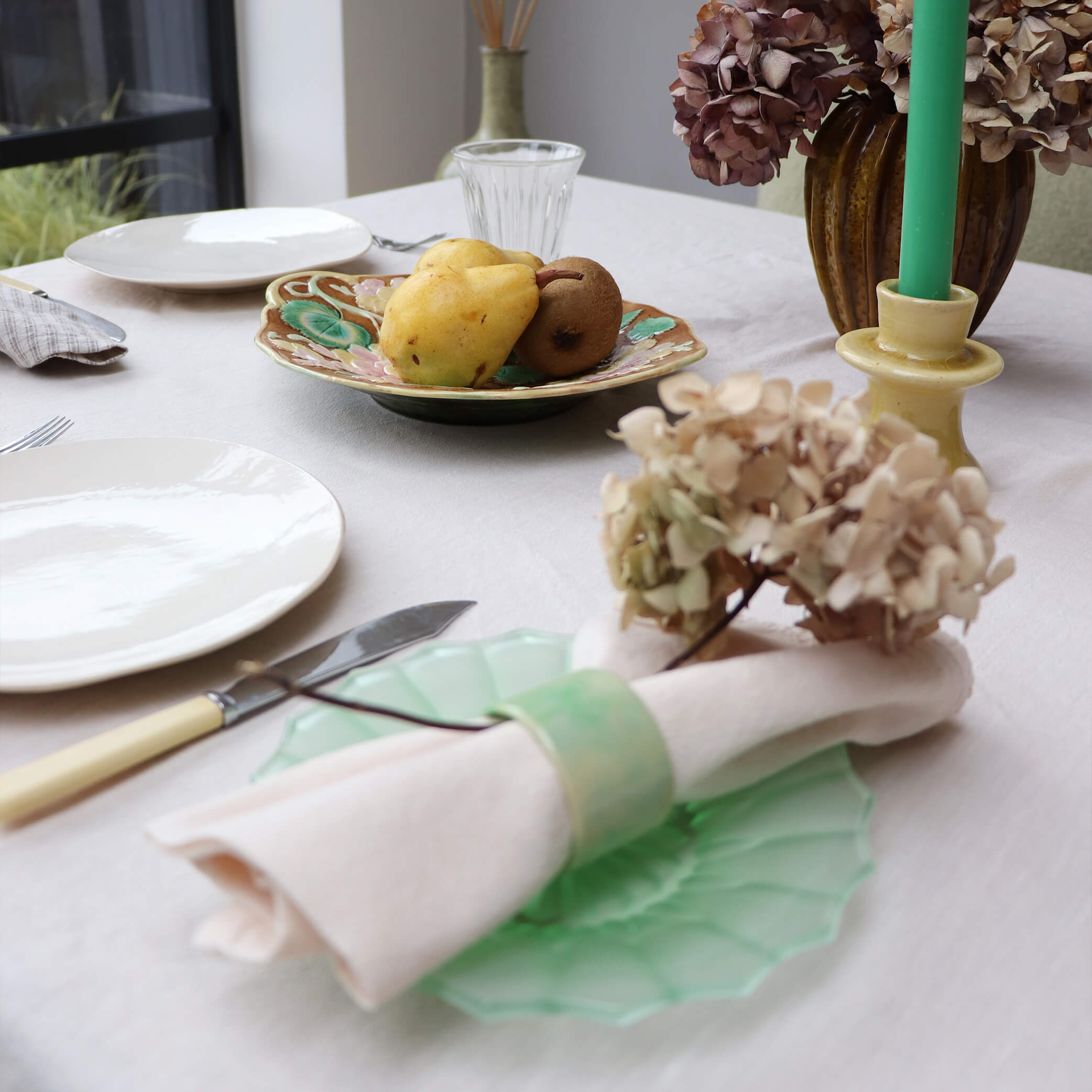 Washed Linen Cotton Tablecloth with Lace edge - Soft Shell