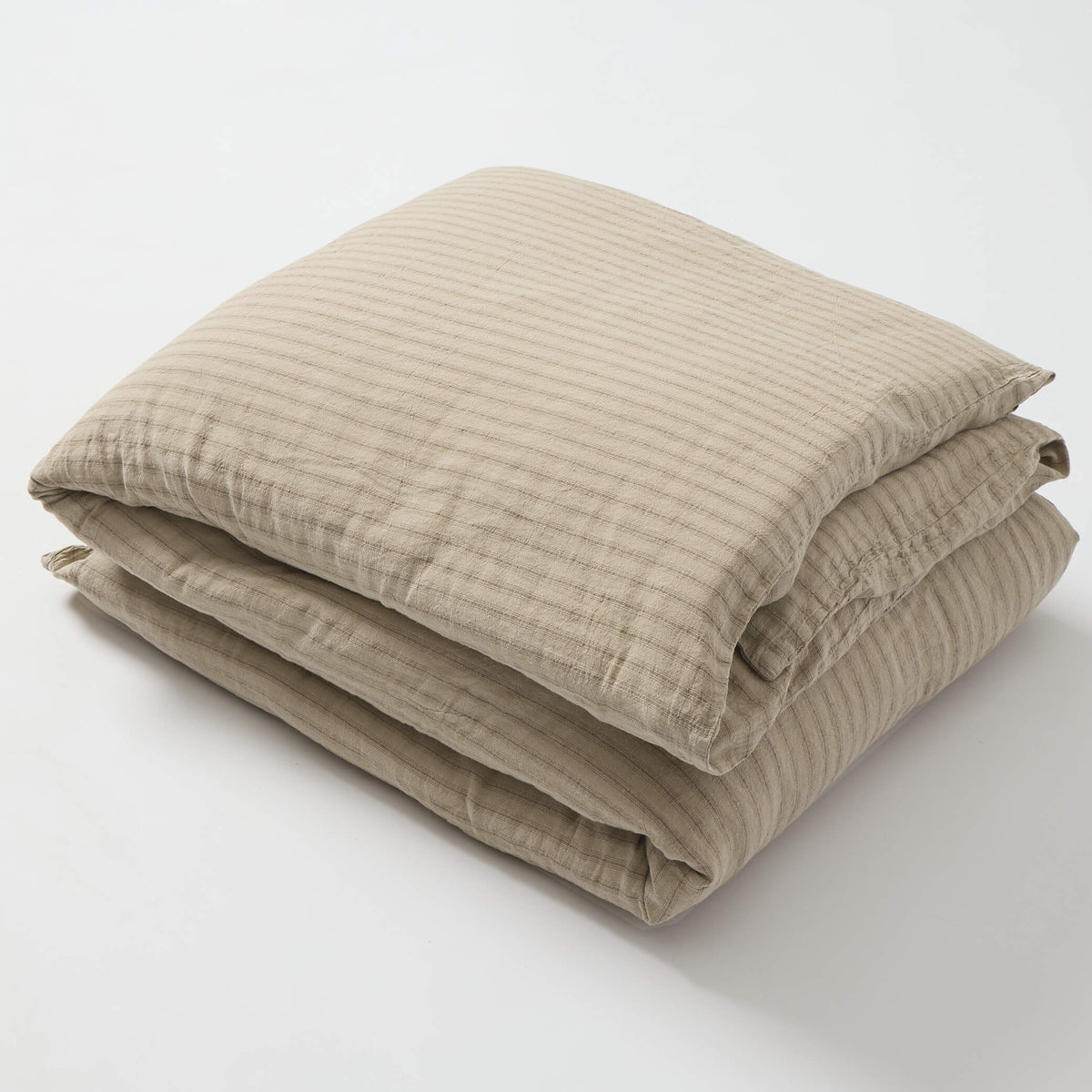 Washed Linen Cotton Ticking Stripe Duvet Cover - Taupe