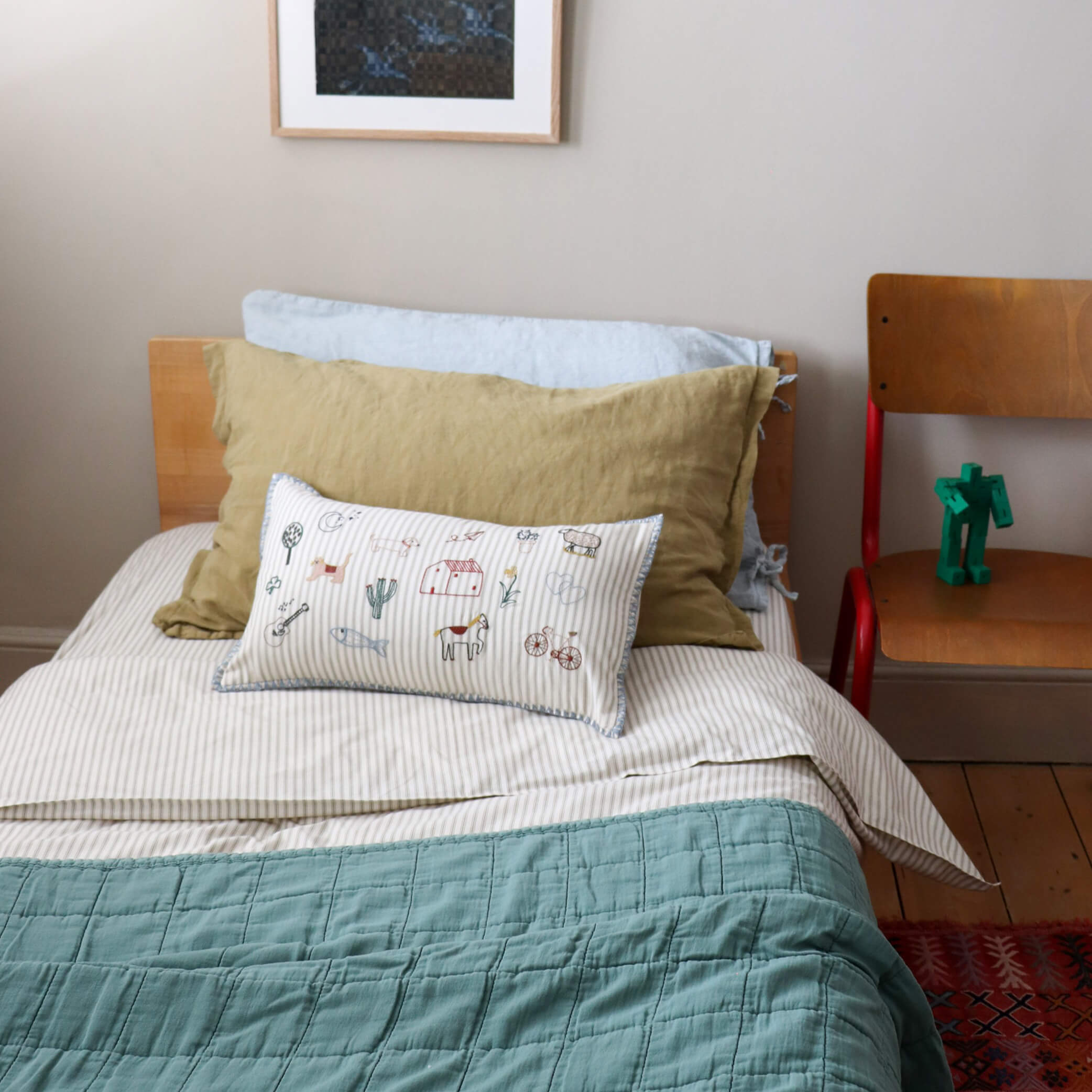 Square Quilted Cotton Gauze Blanket - Teal