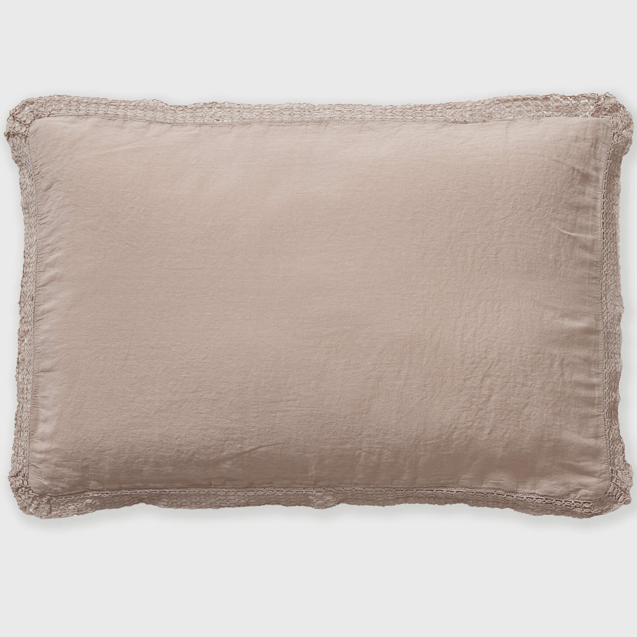 Washed Linen Cotton Oxford Pillowcase with Lace Edge - Vintage Rose