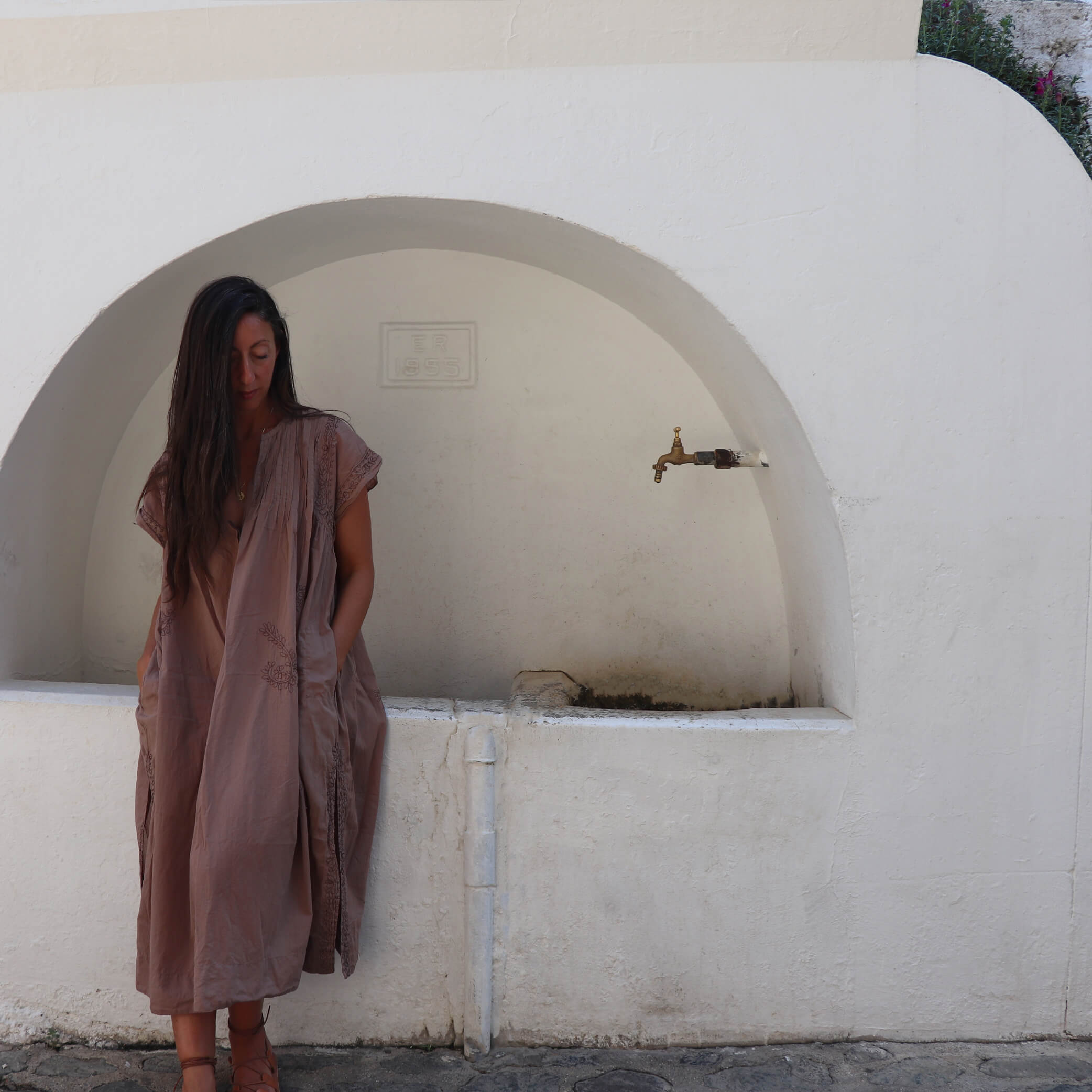 Pin Tuck Voile Dress - Vintage Rose