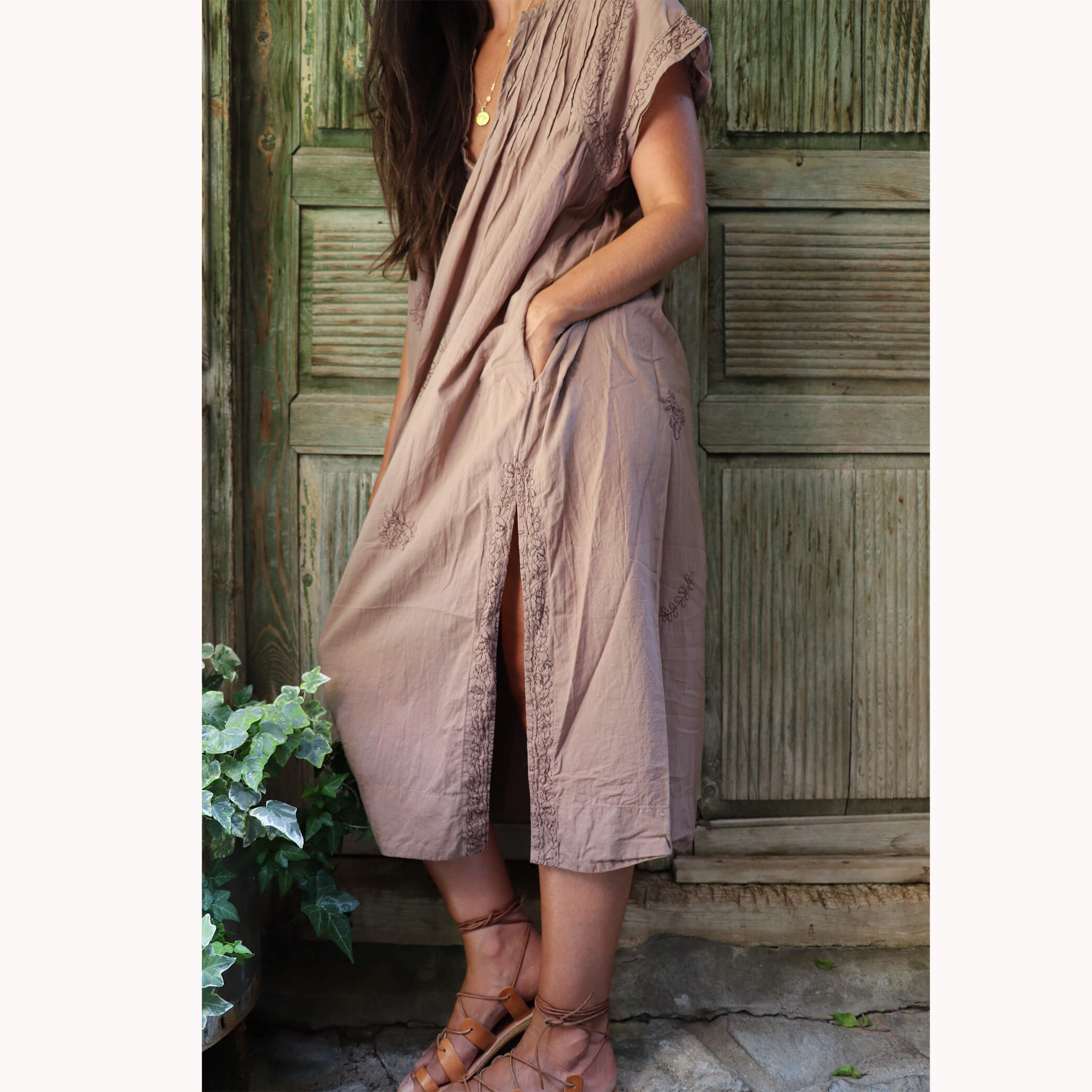 Pin Tuck Voile Dress - Vintage Rose