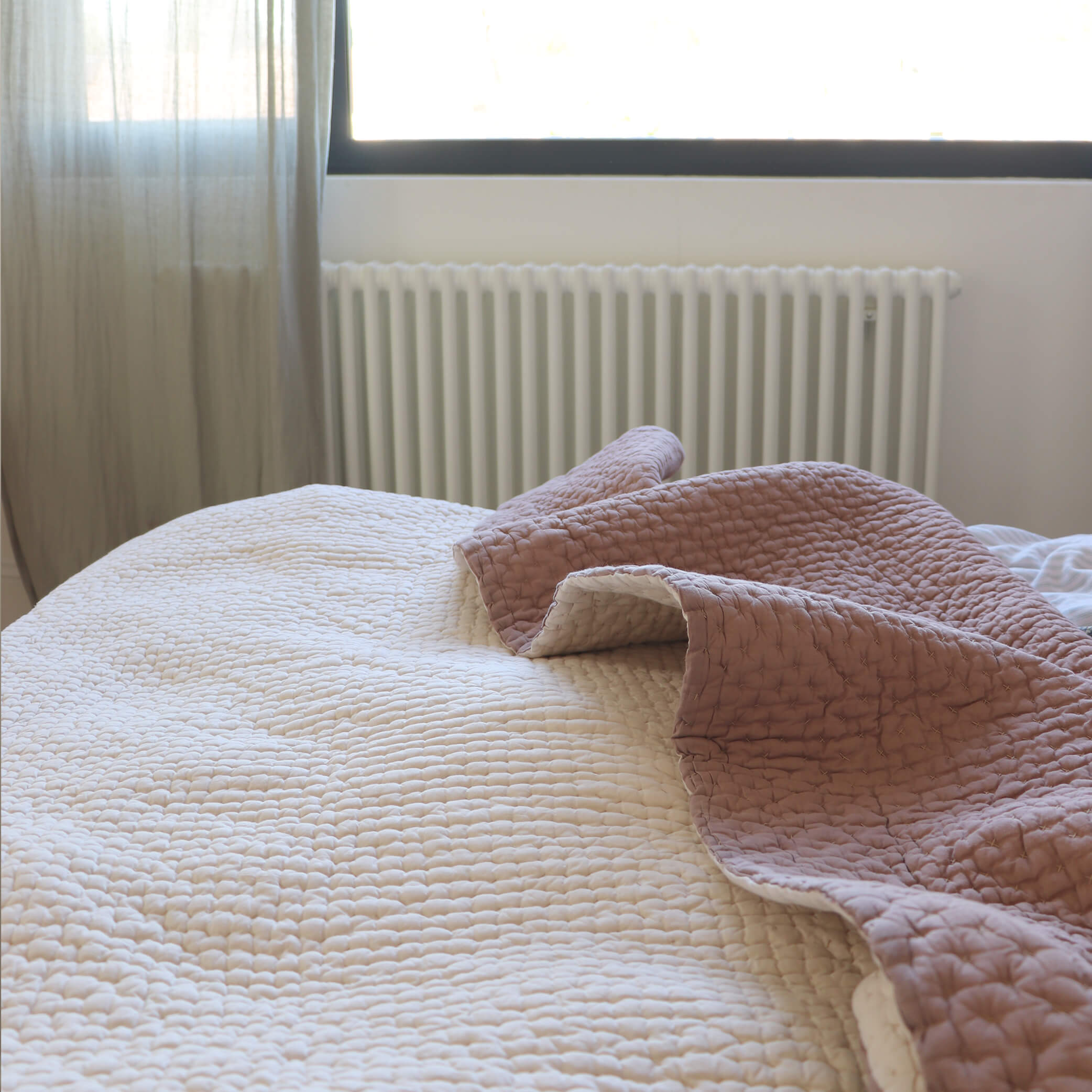 SECONDS Kantha Cross Blanket - Vintage Rose/China Clay