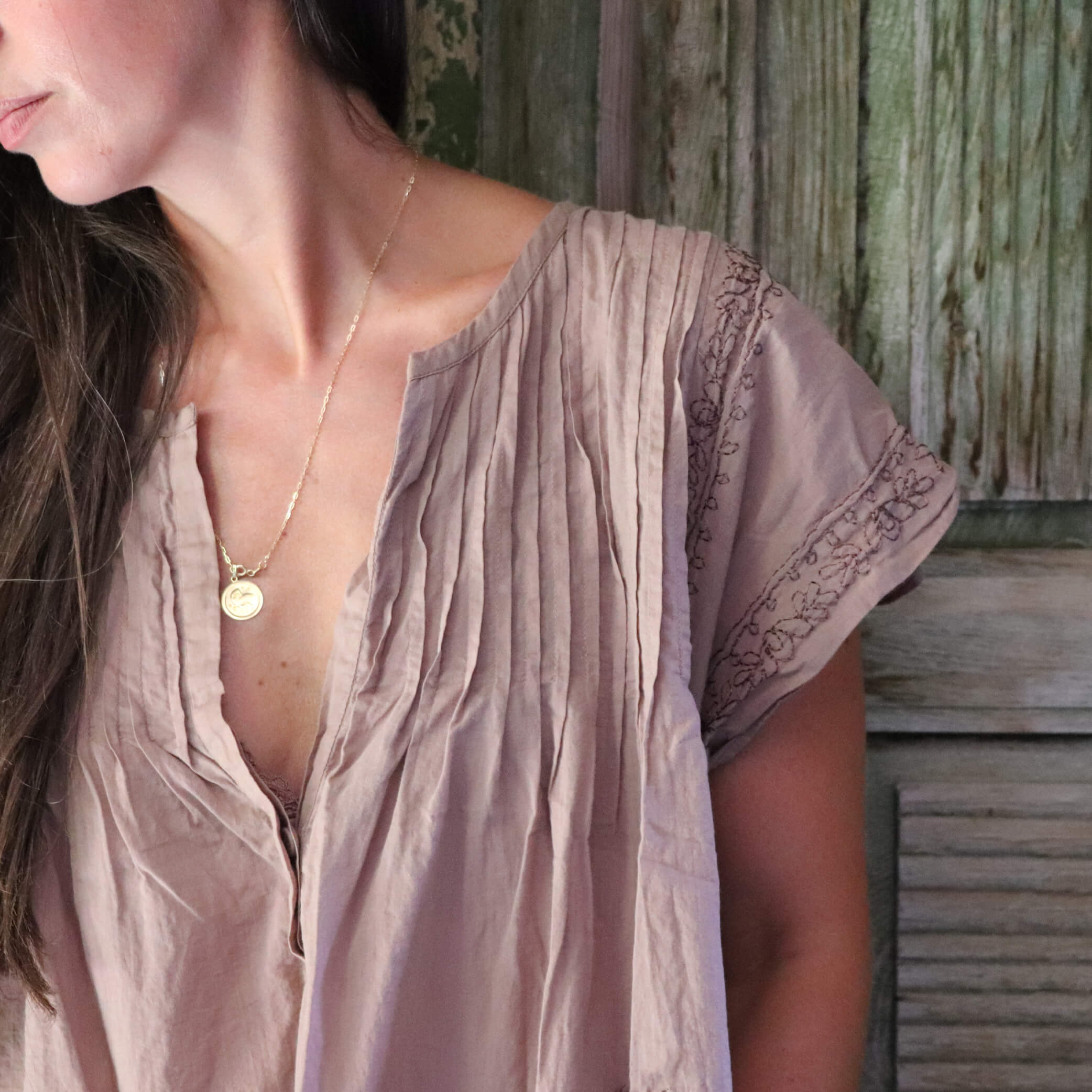 Pin Tuck Top in Vintage Rose