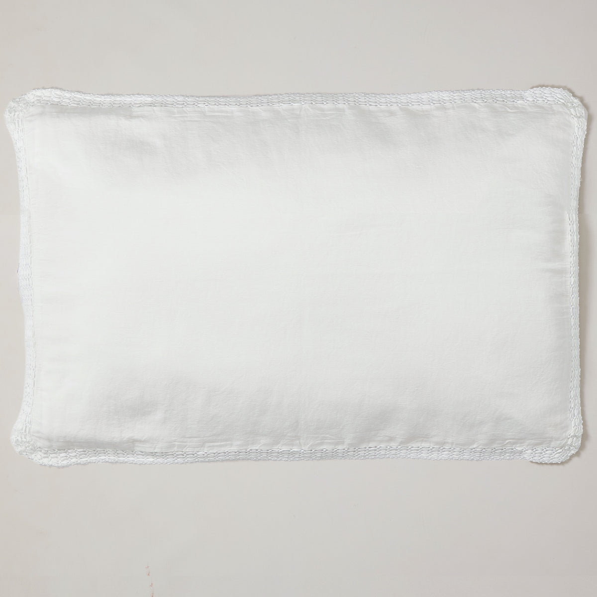 Washed Linen Cotton Oxford Pillowcase with Lace Edge - White