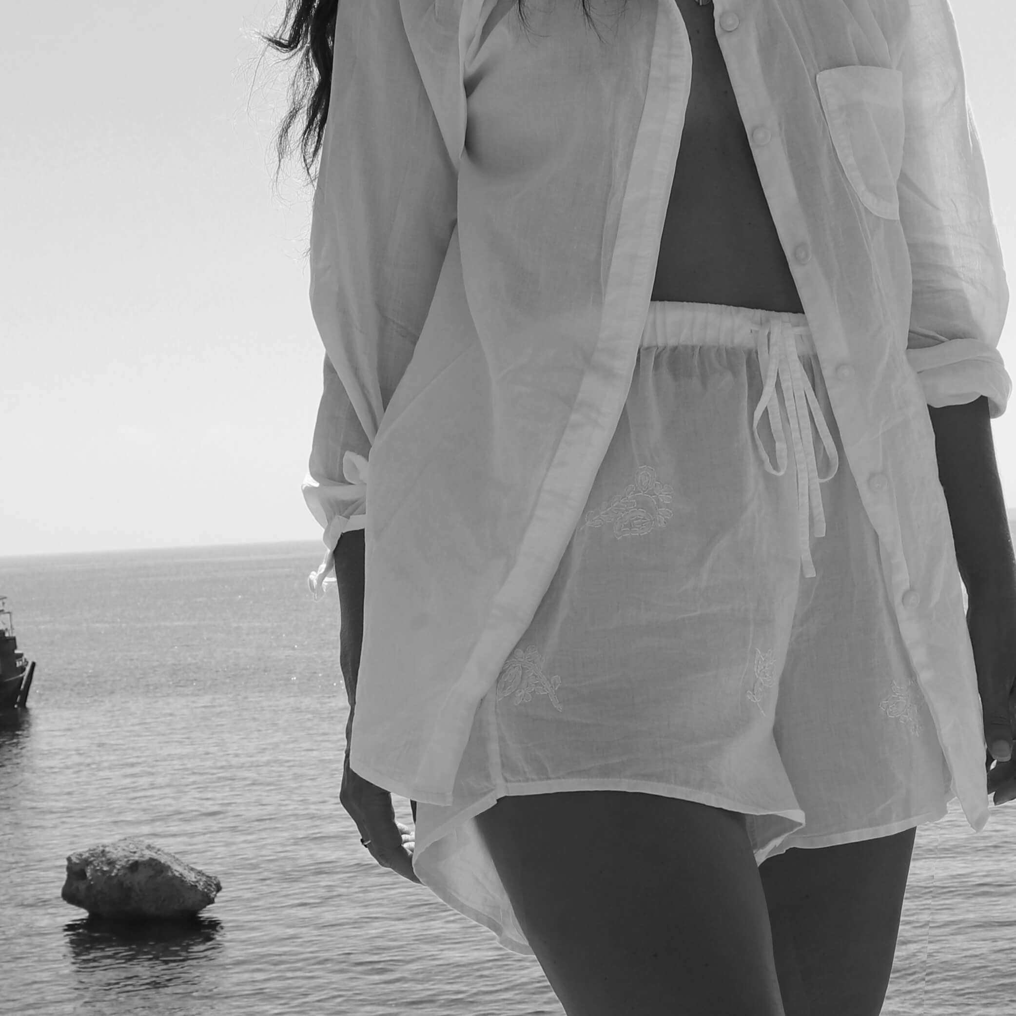 Hand Embroidered Cotton Voile Shorts