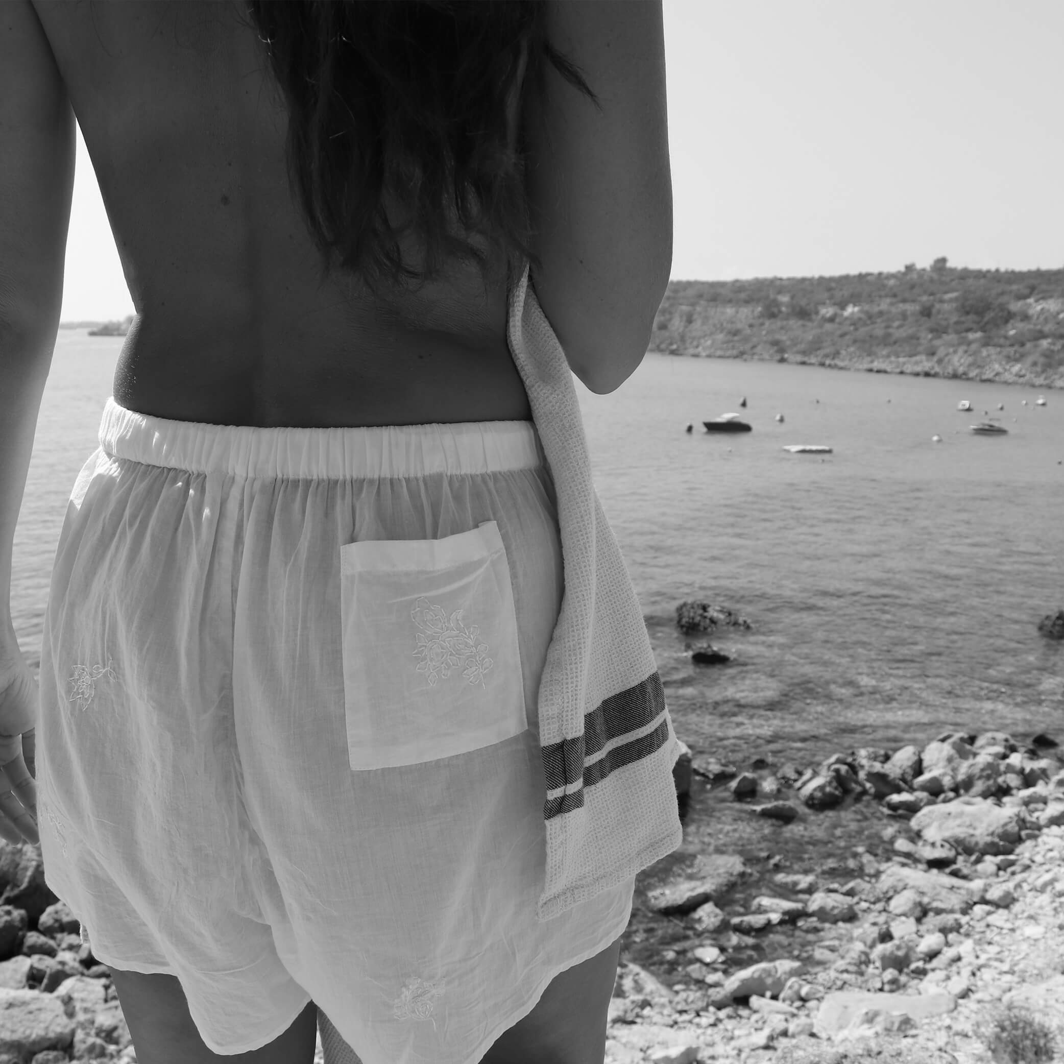 Hand Embroidered Cotton Voile Shorts