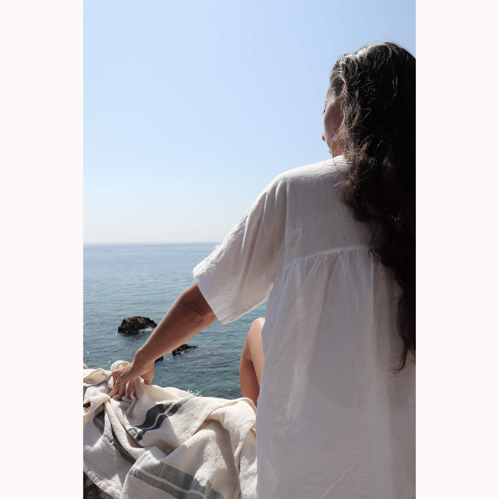 Hand Embroidered Cotton Voile Top in Chalk