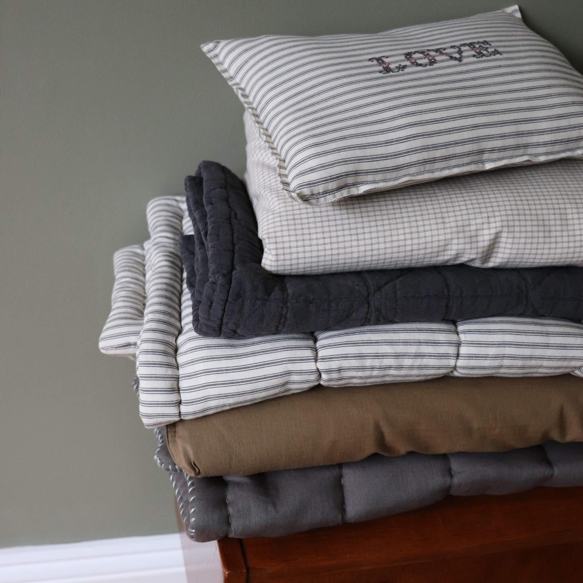 Charcoal Ticking Stripe Pillowcase