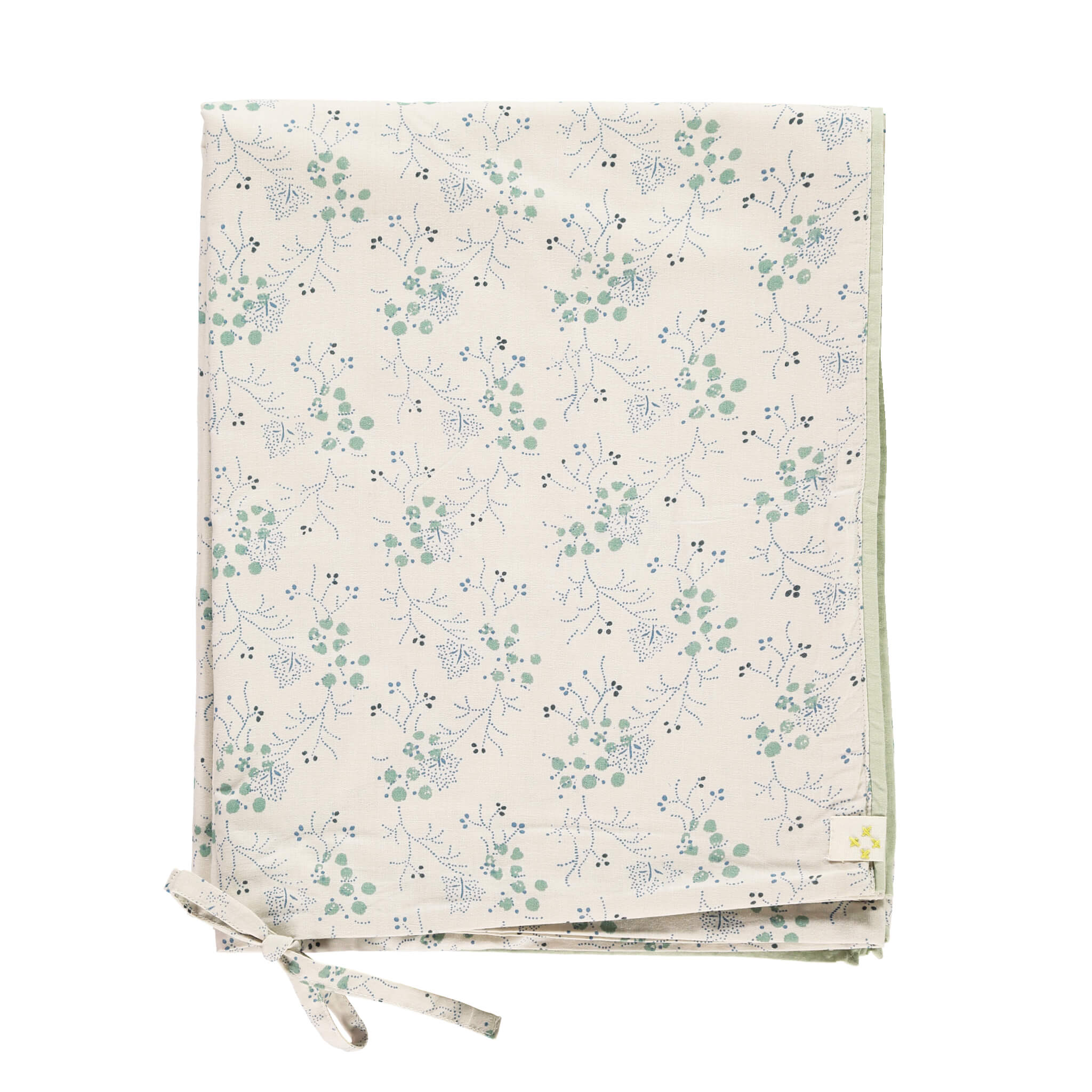 Minako cornflower warm stone duvet cover with mint and blue floral print for both adult and children's bedrooms 100% soft cotton bedding by camomile london