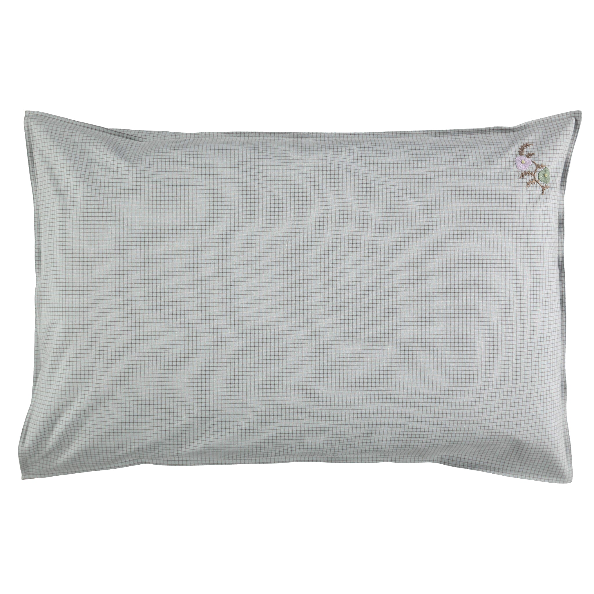 Light Blue + Coco Check Embroidered Pillowcase