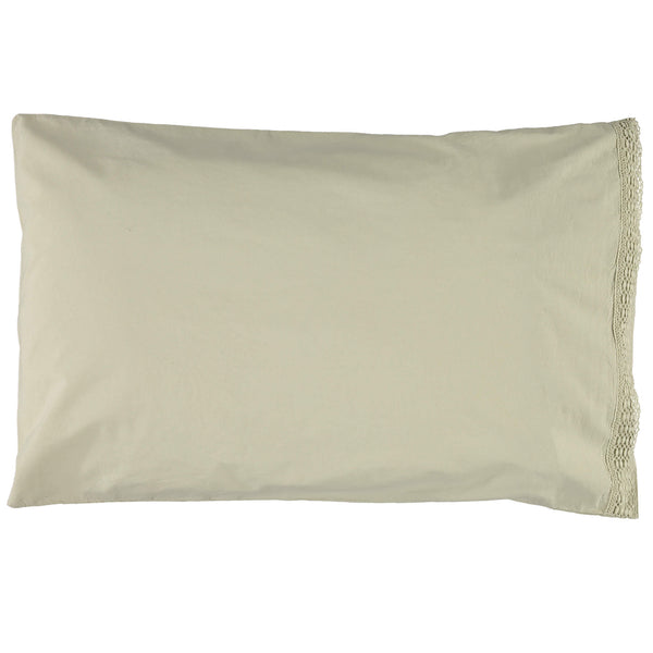 Organic Cotton Percale Celery Lace Edge Pillowcase