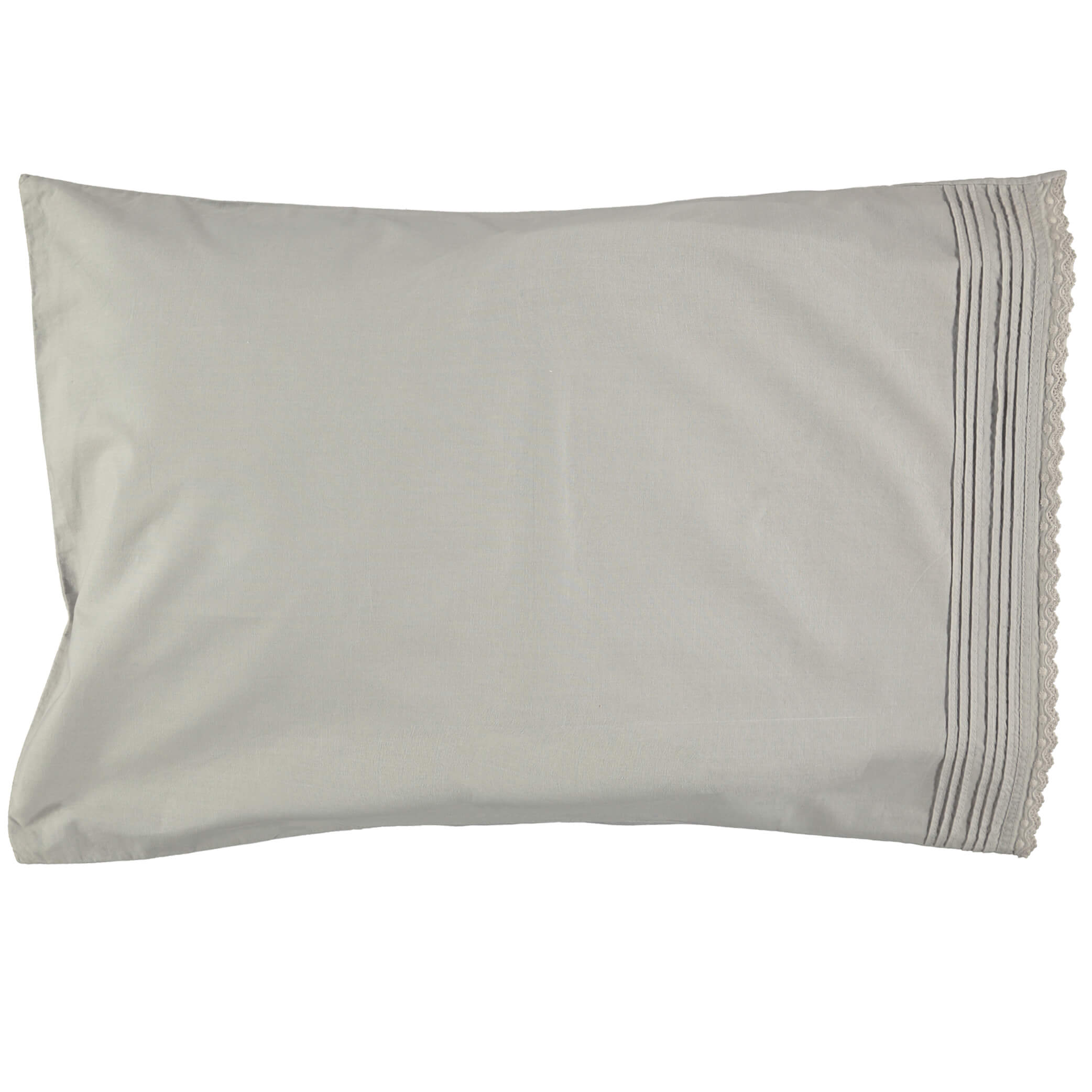 Pin Tuck Embroidered Pillowcase - Feather Grey