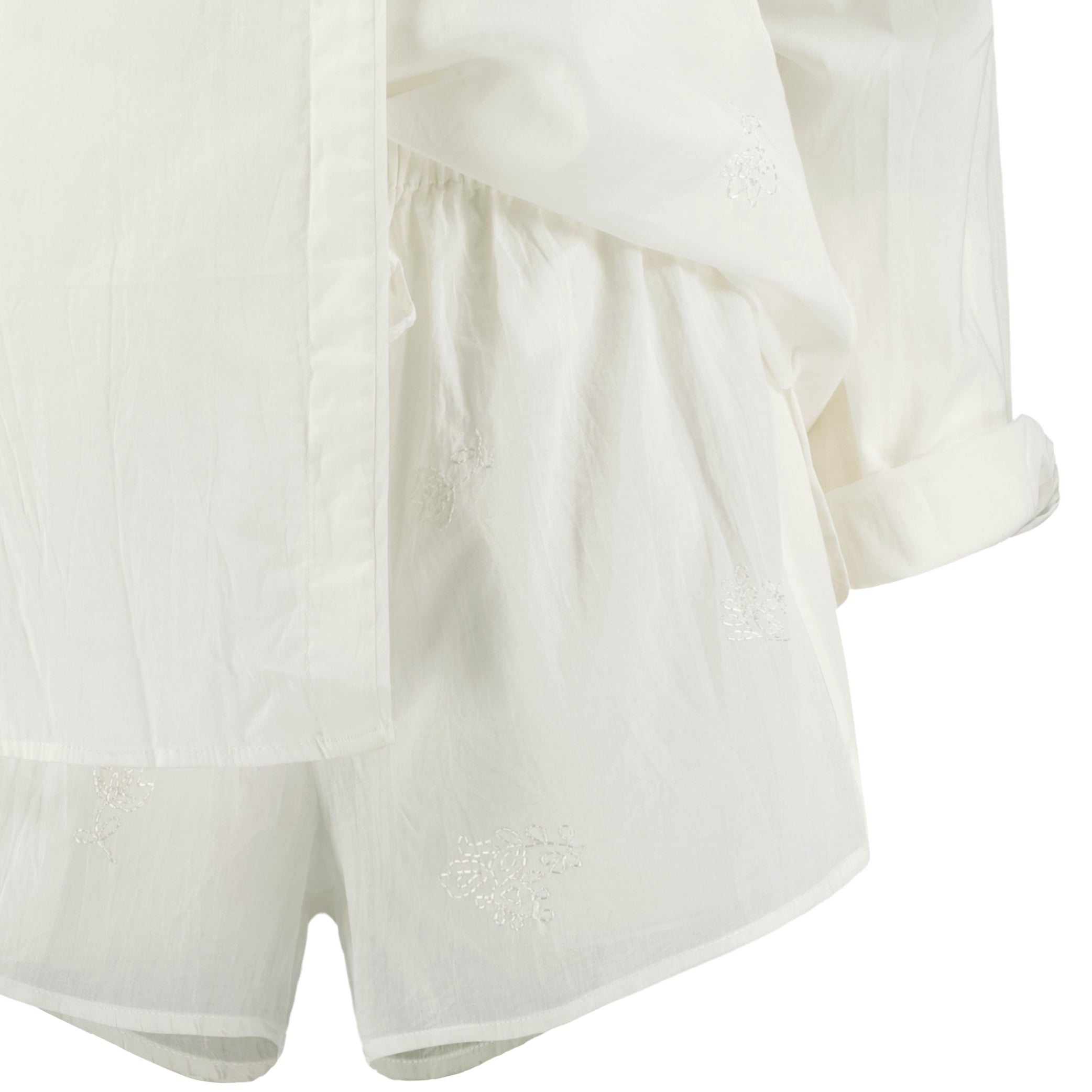Hand Embroidered Cotton Voile Shorts in Chalk