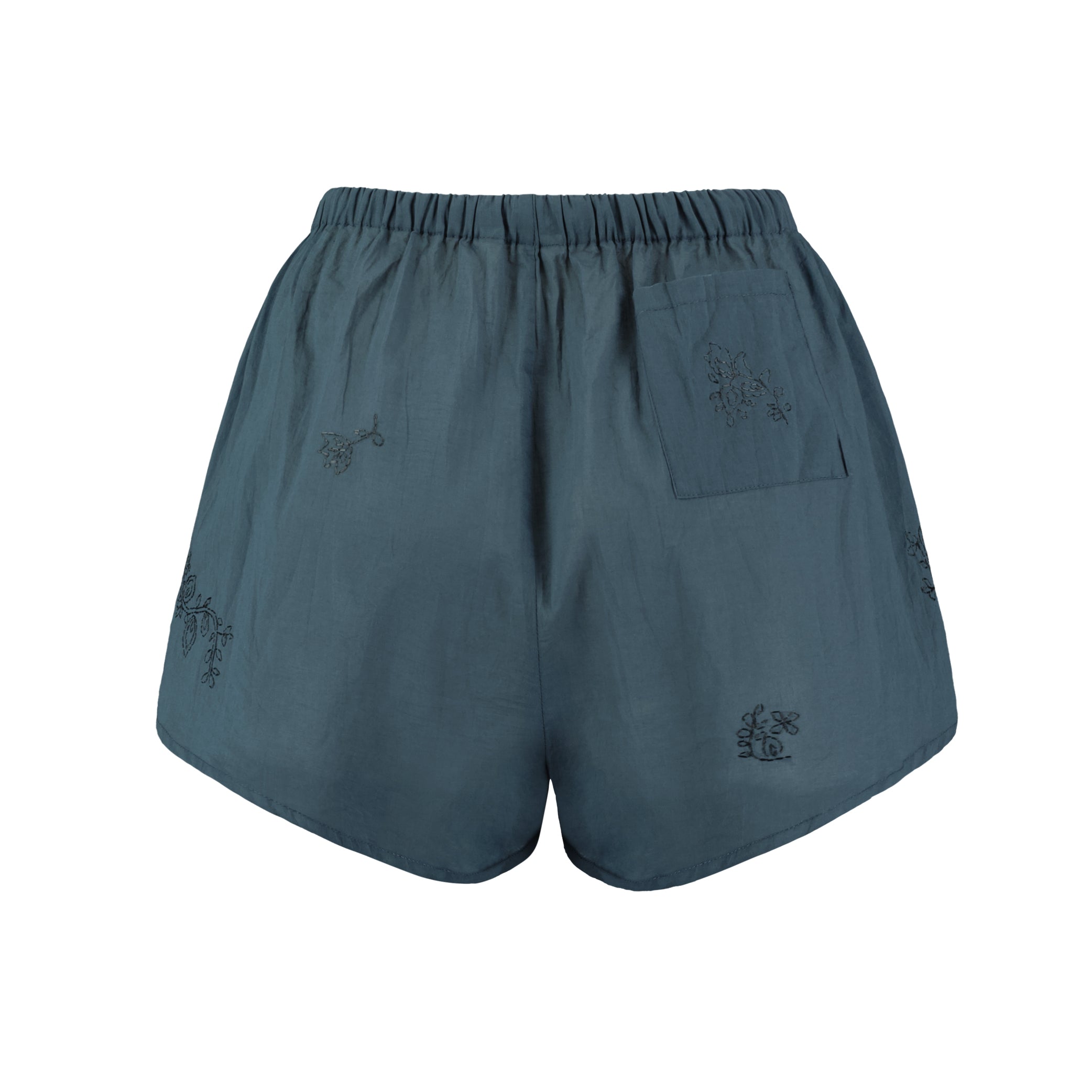 Hand Embroidered Cotton Voile Shorts in Ink