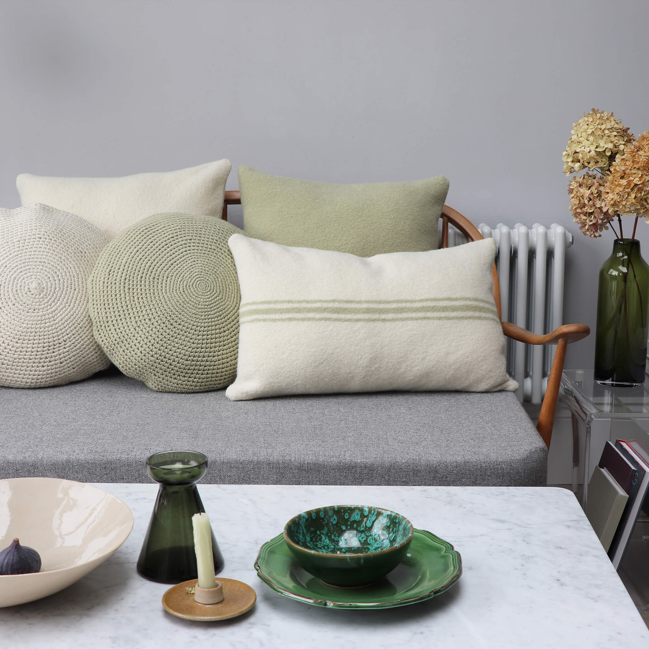 Crochet Circular Wool Cushion -Celery