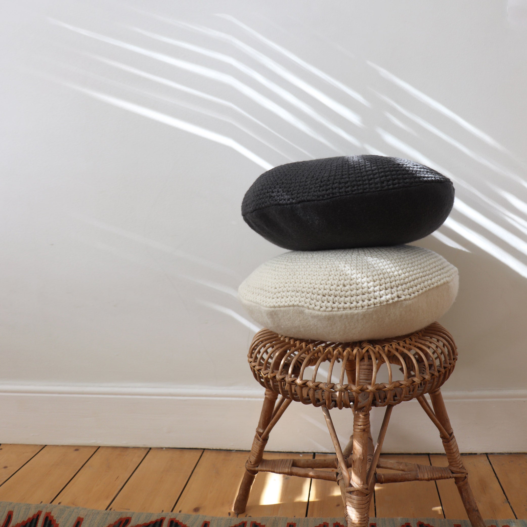 Crochet Circular Wool Cushion - Dark Graphite