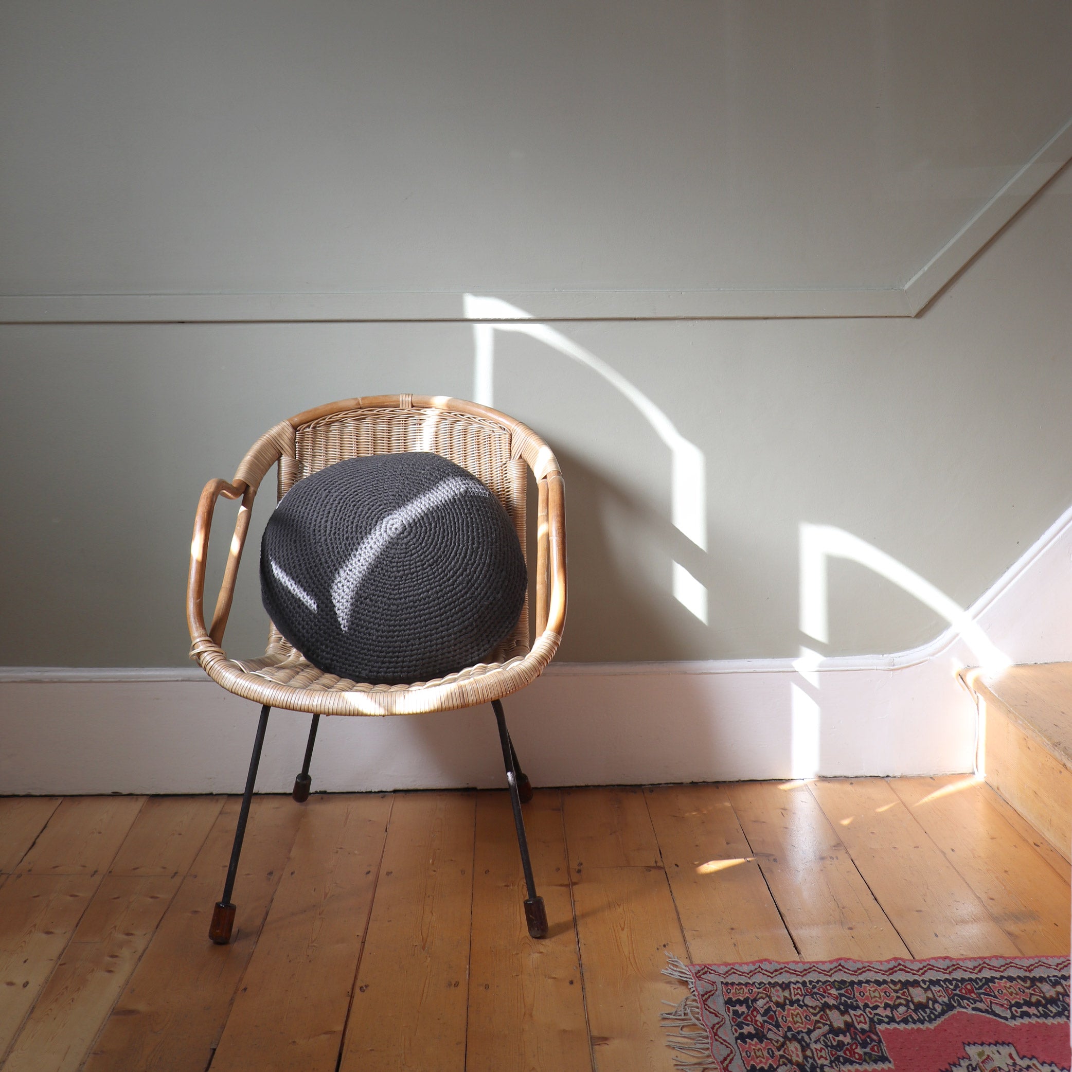 Crochet Circular Wool Cushion - Dark Graphite