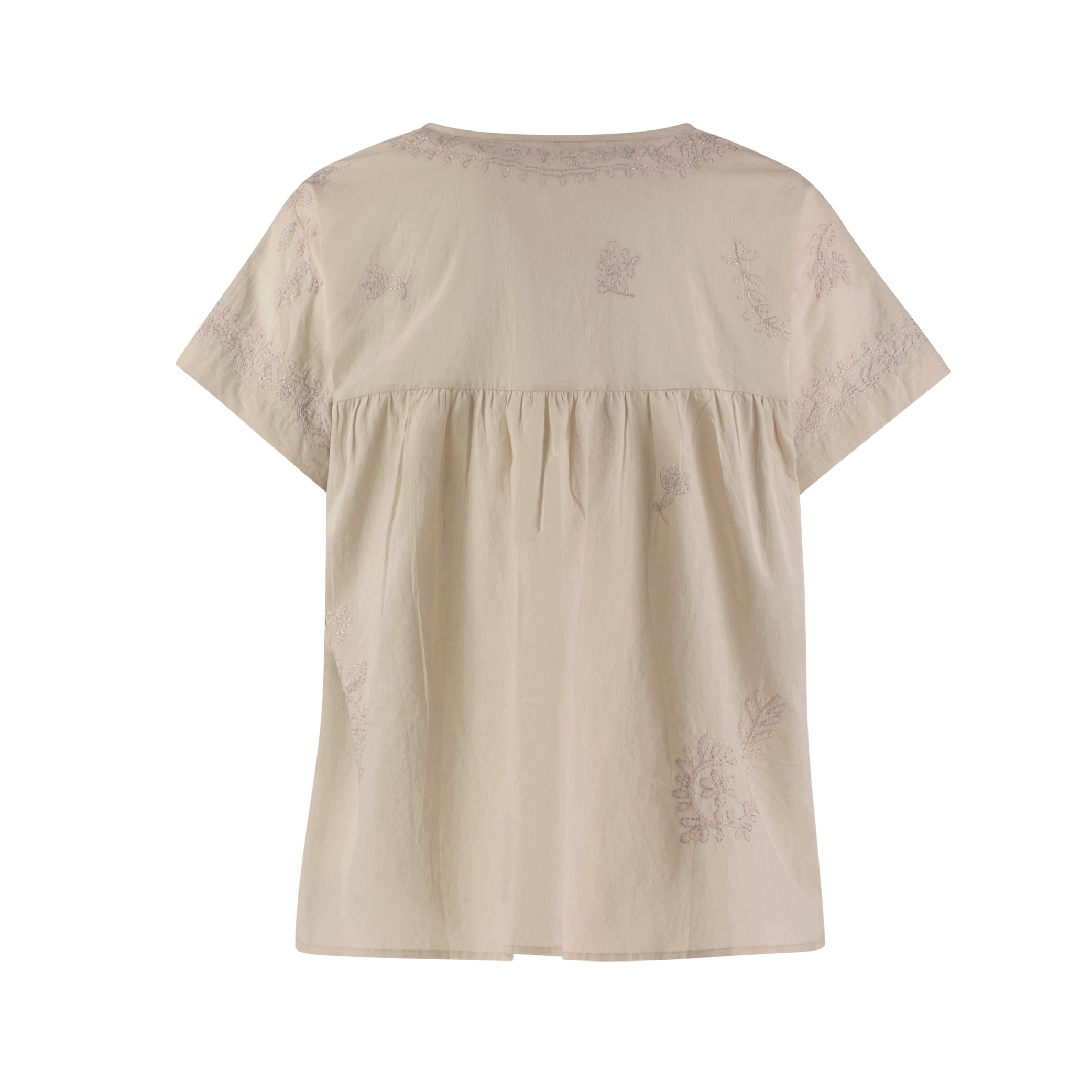Hand Embroidered Cotton Voile Top in China Clay