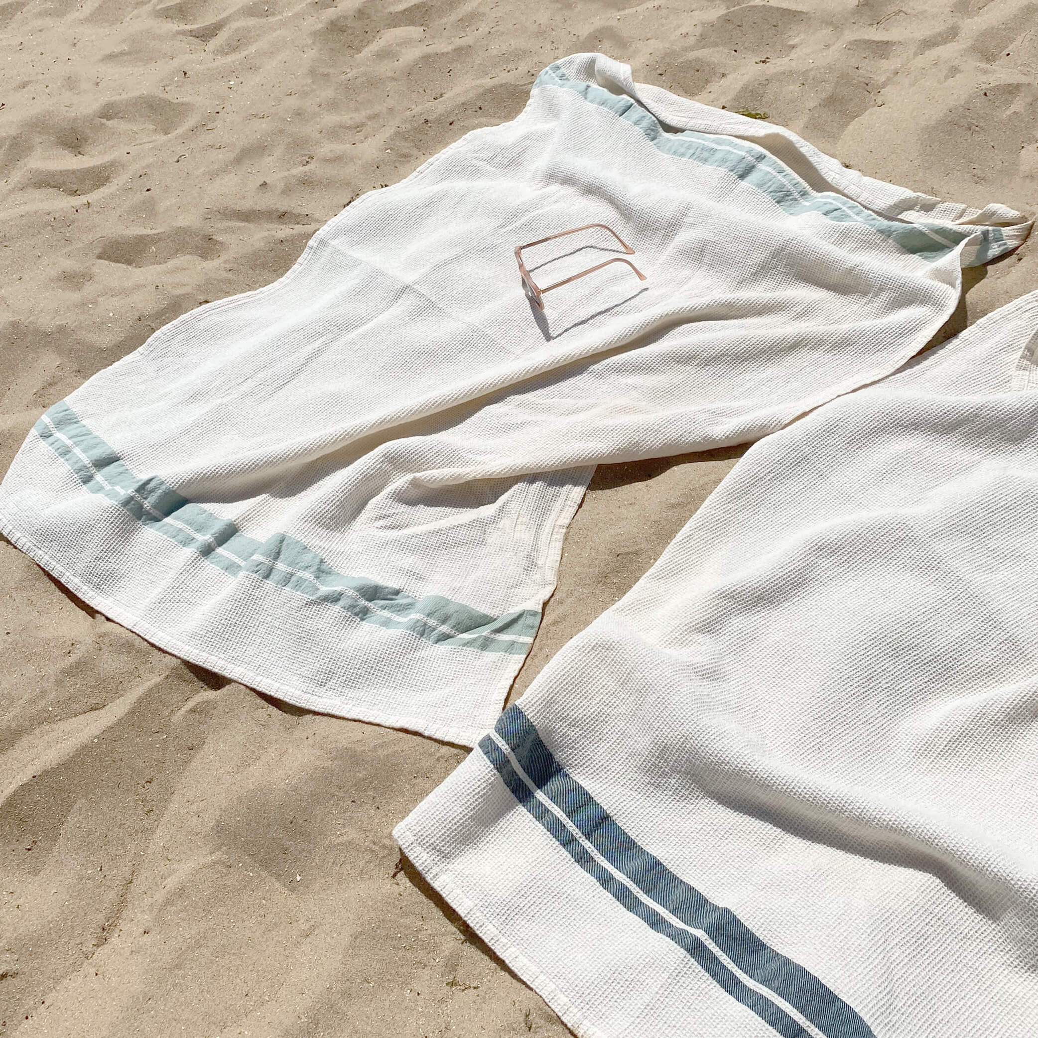 Ecru Stripe Soft Waffle Cotton Towels