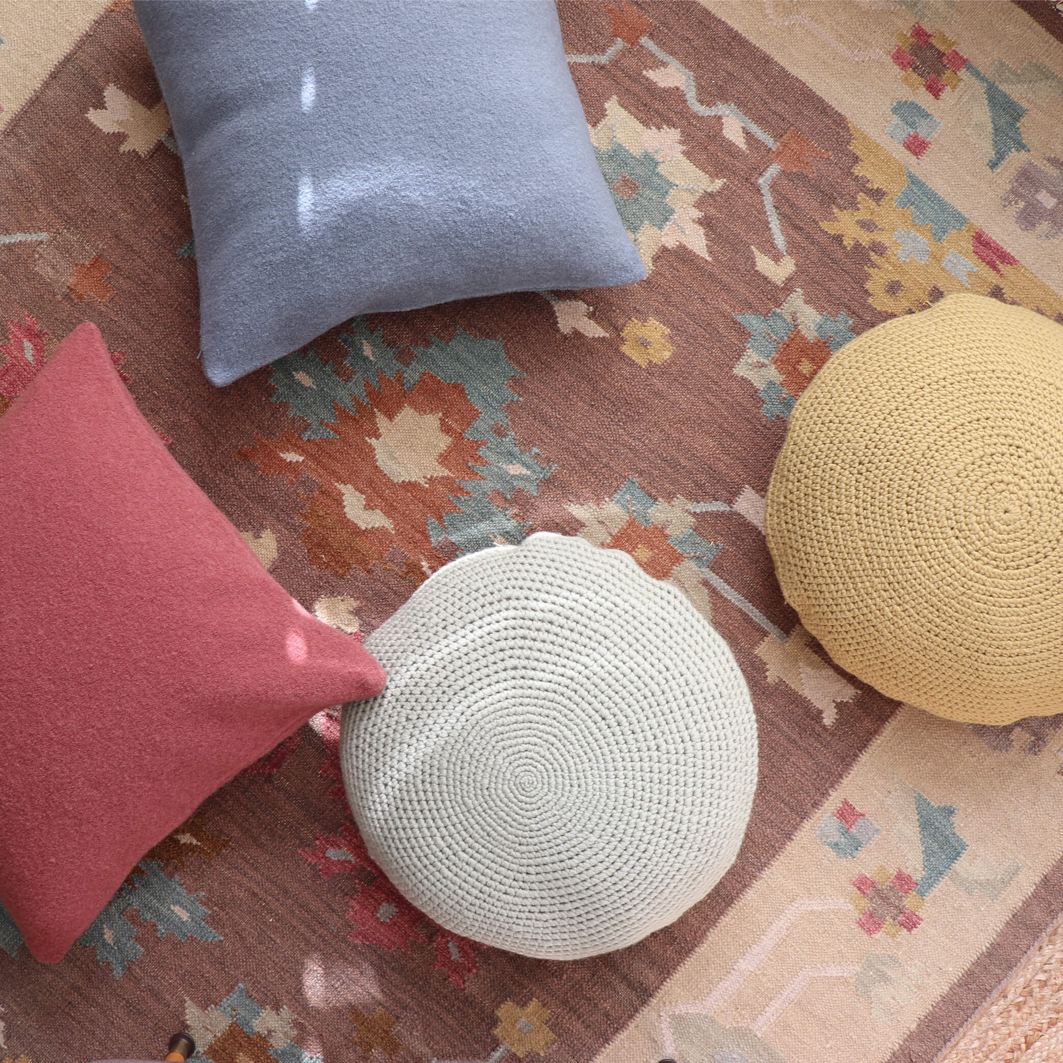 Crochet Circular Wool Cushion -Celery