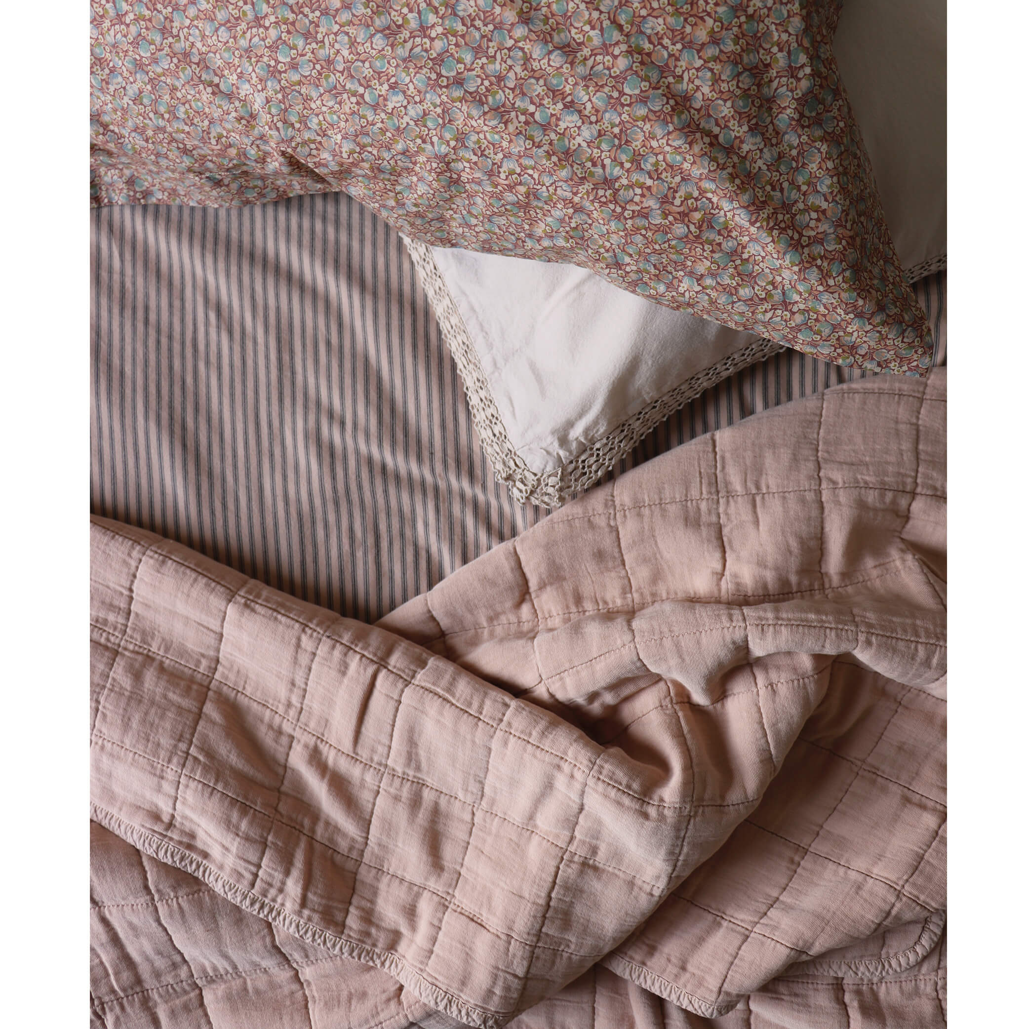 Organic Cotton Percale Stone Lace Oxford Pillowcase