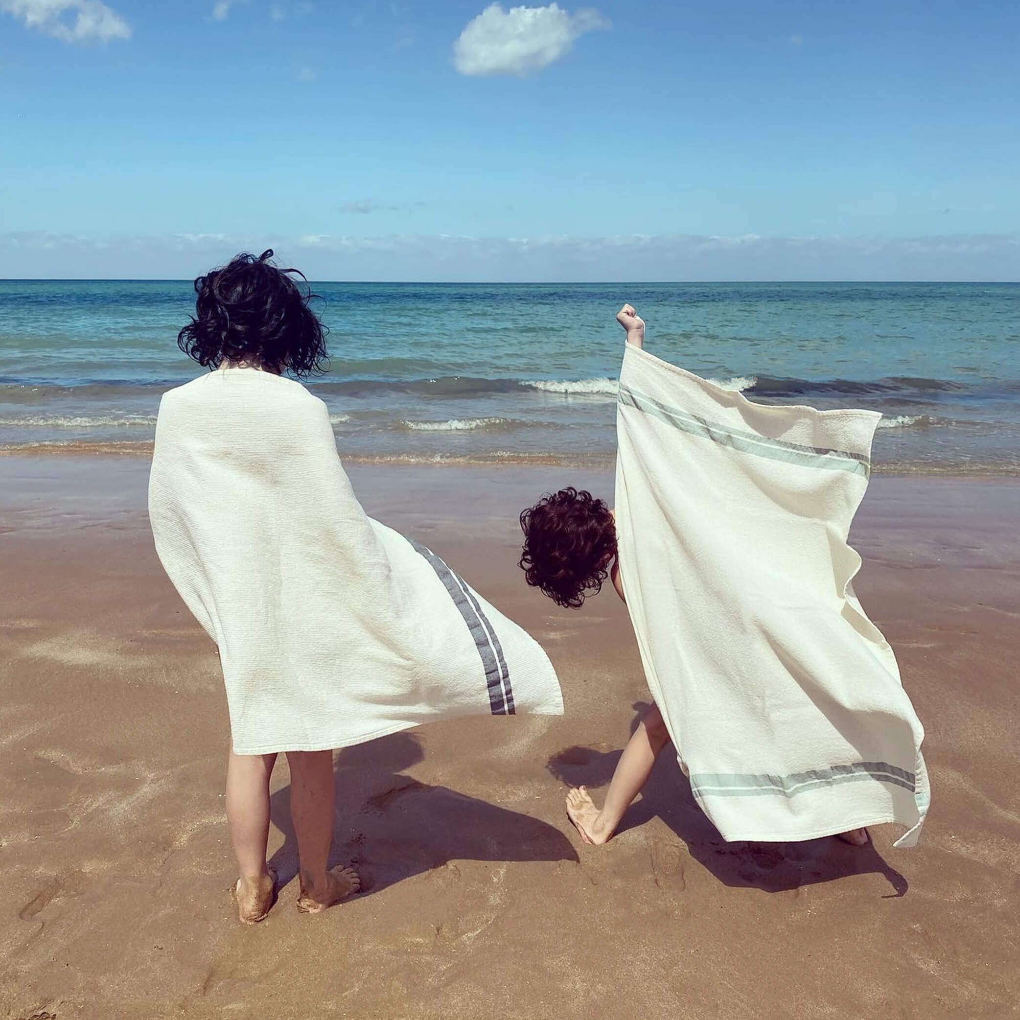 Ecru Stripe Soft Waffle Cotton Towels