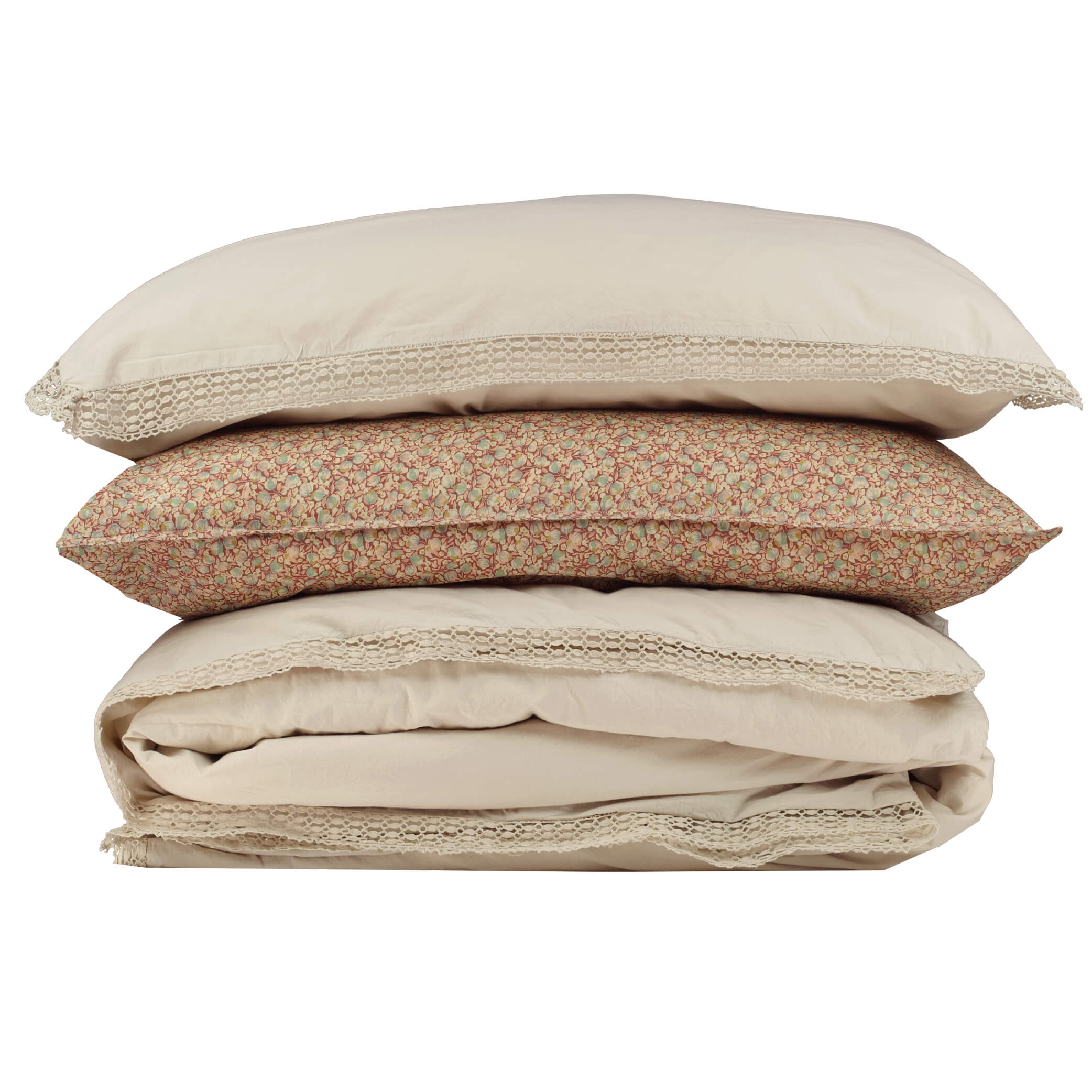 Organic Cotton Percale lace Stone Duvet Cover