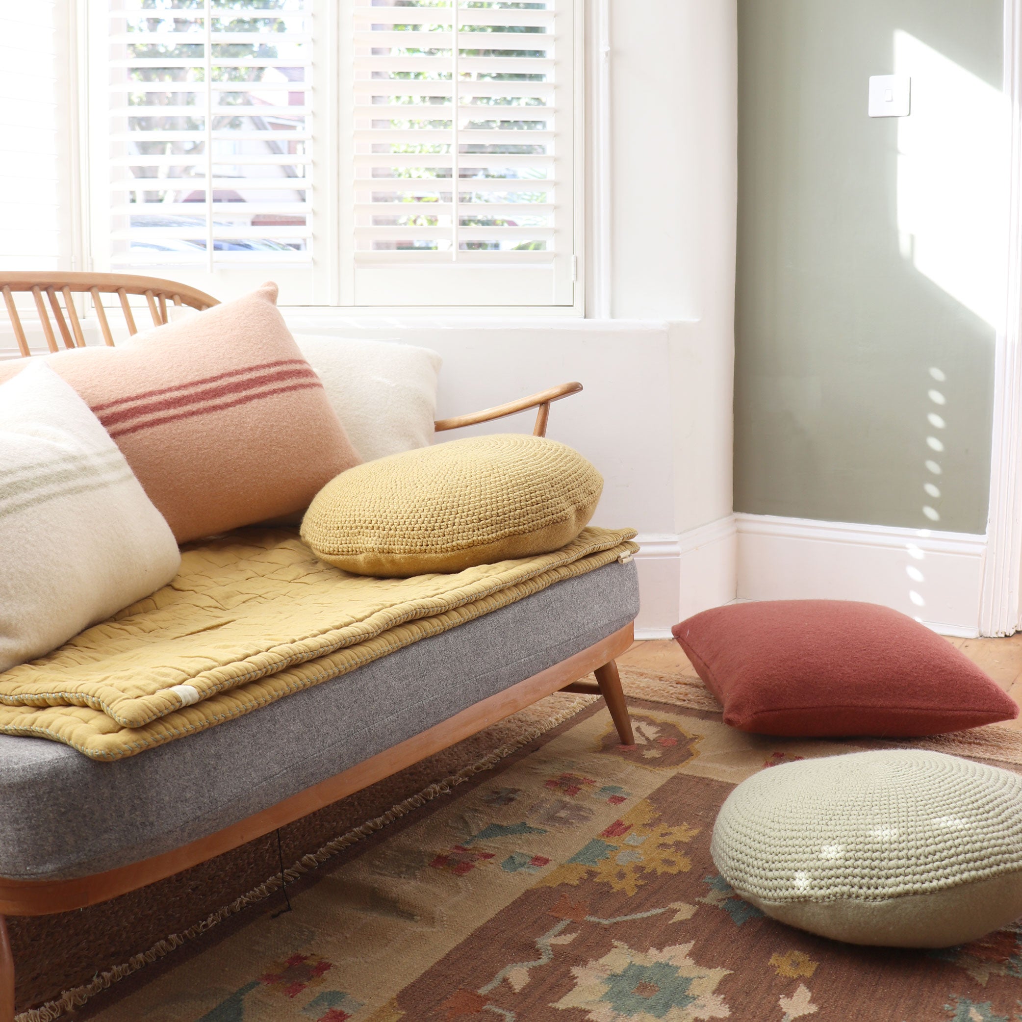 Crochet Circular Wool Cushion -Celery