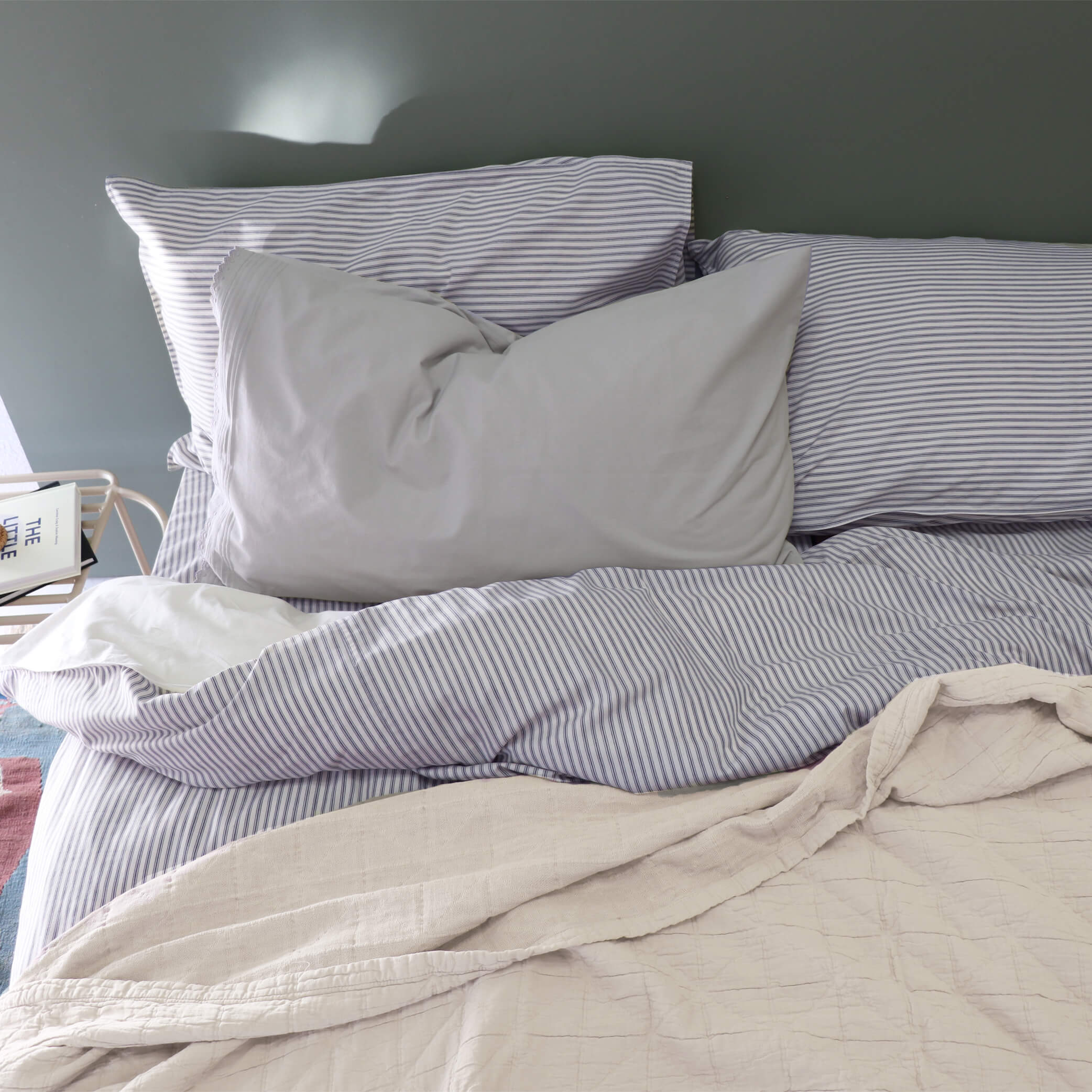 Blue Ticking Stripe Pillowcase