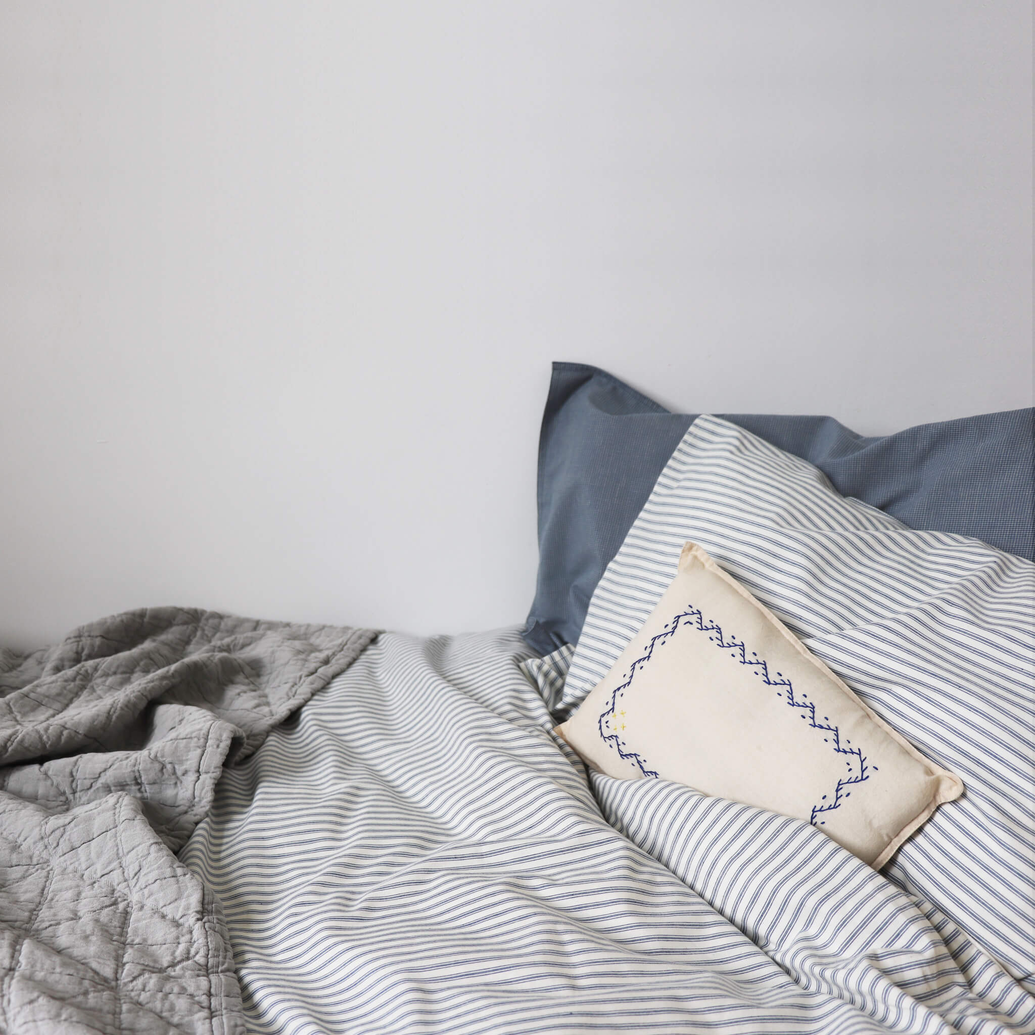 Blue Ticking Stripe Fitted Sheet