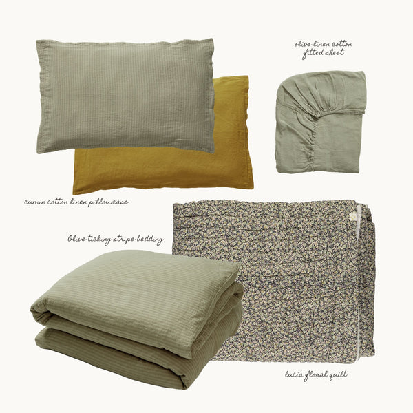 Washed Linen Cotton Fitted Sheet  - Olive