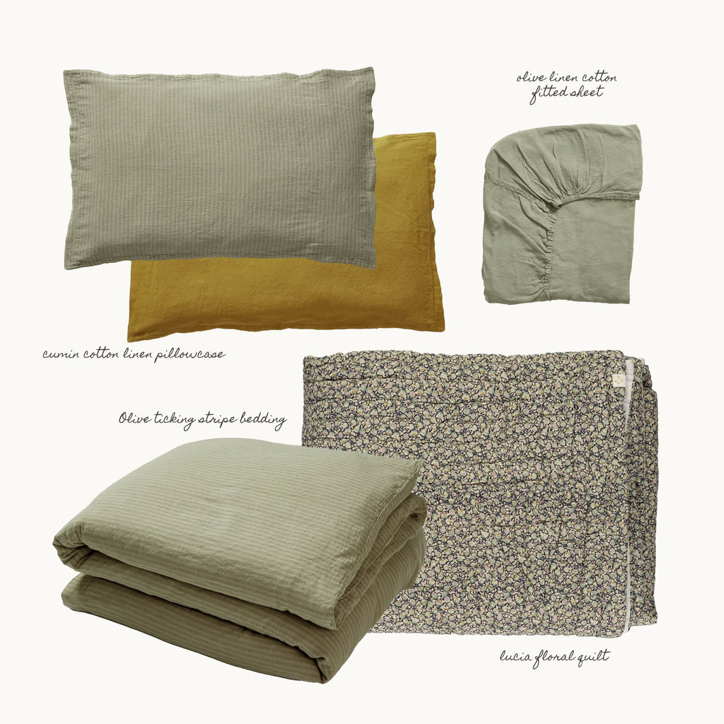 Washed Linen Cotton Ticking Stripe Pillowcase - Olive