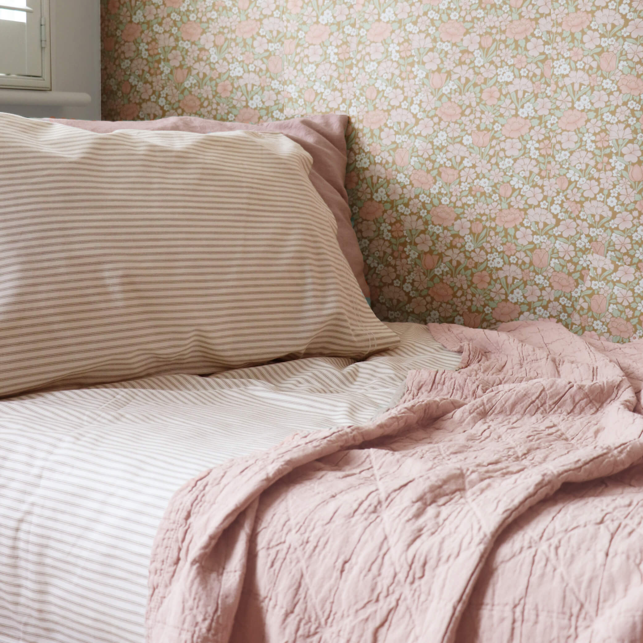 Ticking Stripe Pink/ French Grey Pillowcase