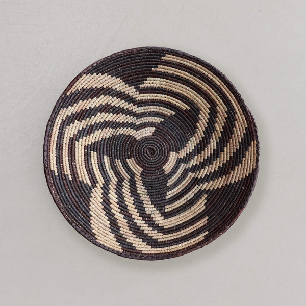 Tribal Hand Woven Coil Basket Bowl - Brown Swirl
