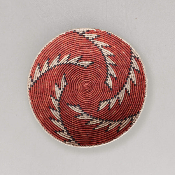 Tribal Hand Woven Coil Basket Bowl - Red Swirl