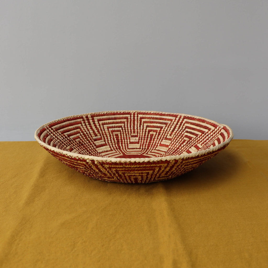 Tribal Hand Woven Coil Basket Bowl - Paprika zig zag bowl