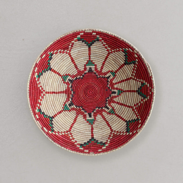 Tribal Hand Woven Coil Basket Bowl - Red flower