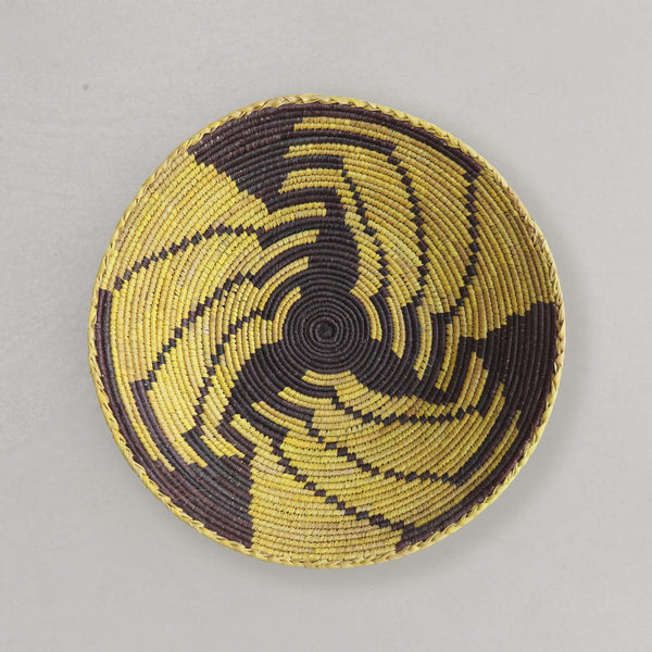 Tribal Hand Woven Coil Basket Bowl - Brown Yellow Swirl