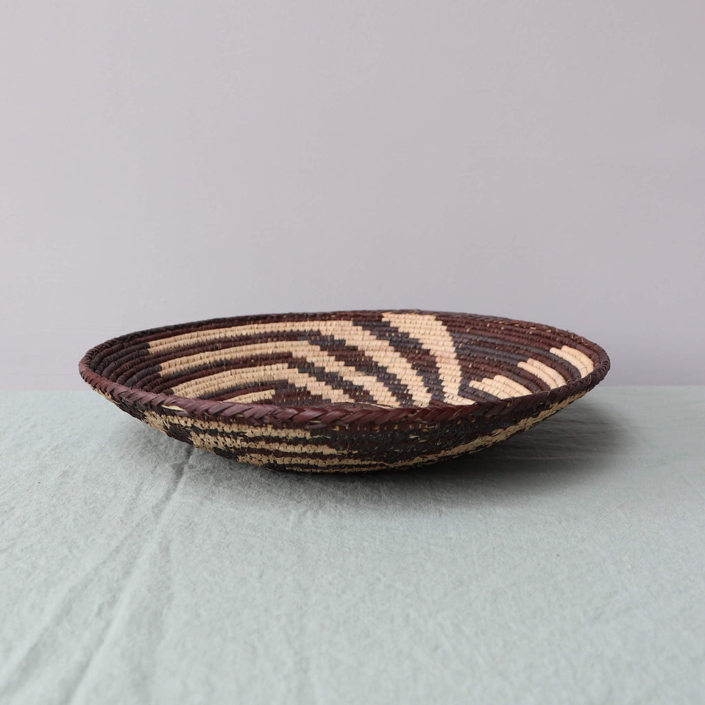 Tribal Hand Woven Coil Basket Bowl - Brown Swirl