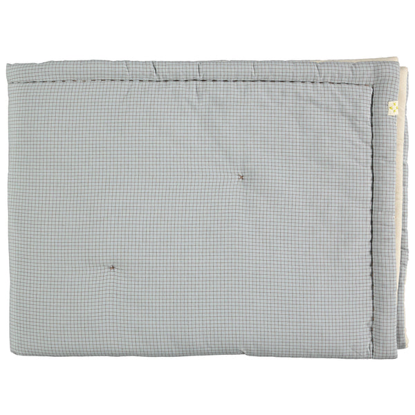 Reversible Cot Blanket - Light Blue + Coco Check with Reverse in Stone