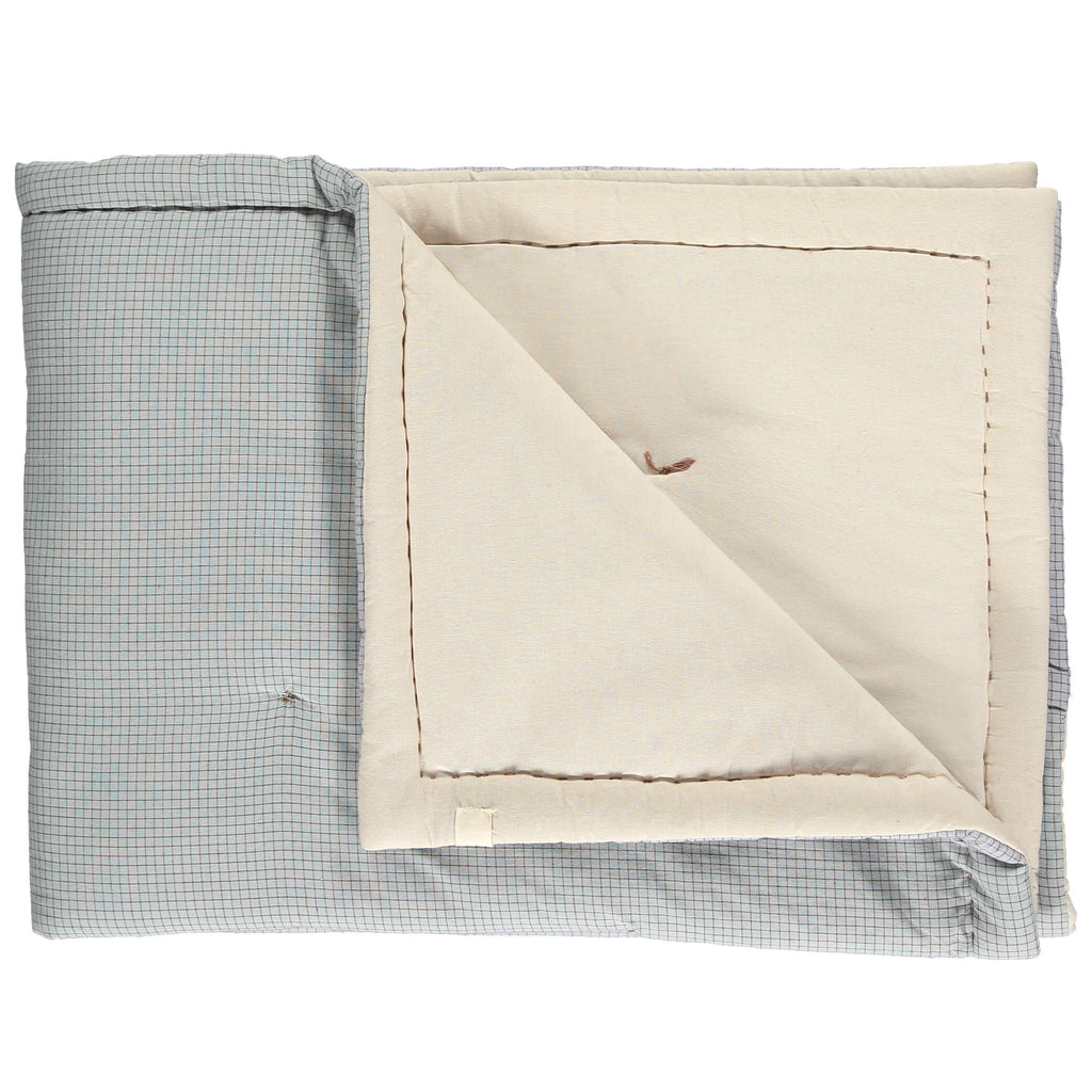 Reversible Cot Blanket - Light Blue + Coco Check with Reverse in Stone